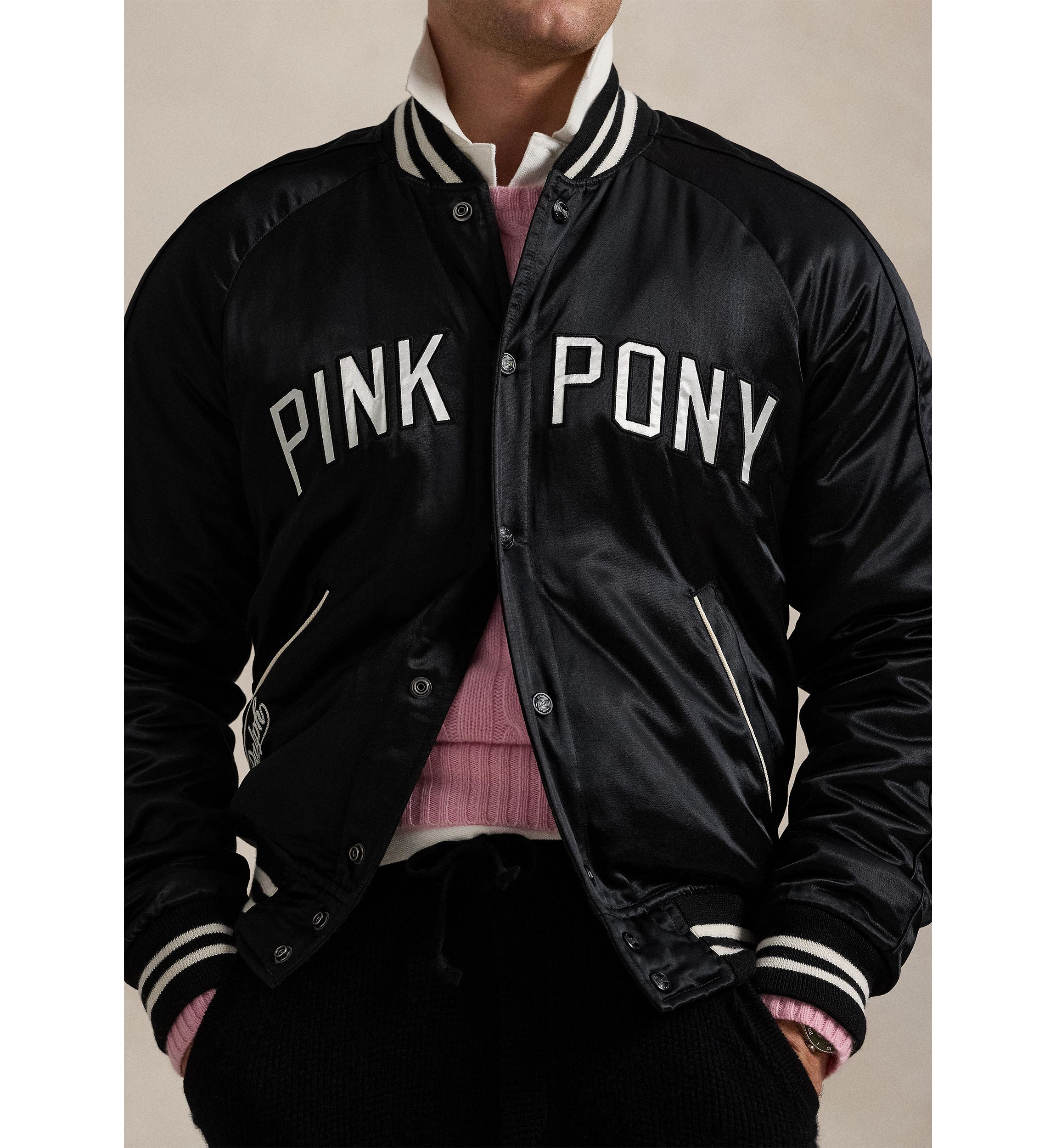 Pink Pony Satin Baseball Jacket