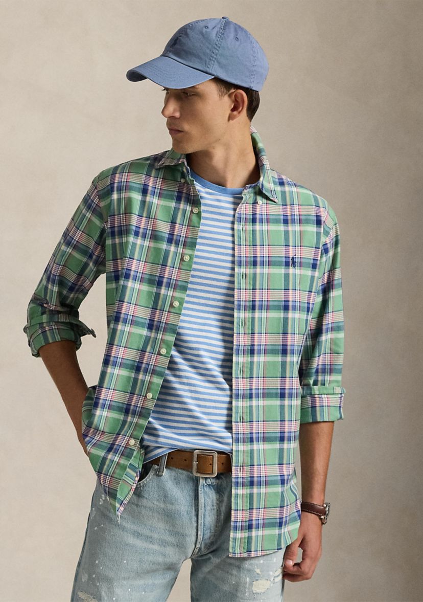 Mens Classic Fit Plaid Oxford Shirt