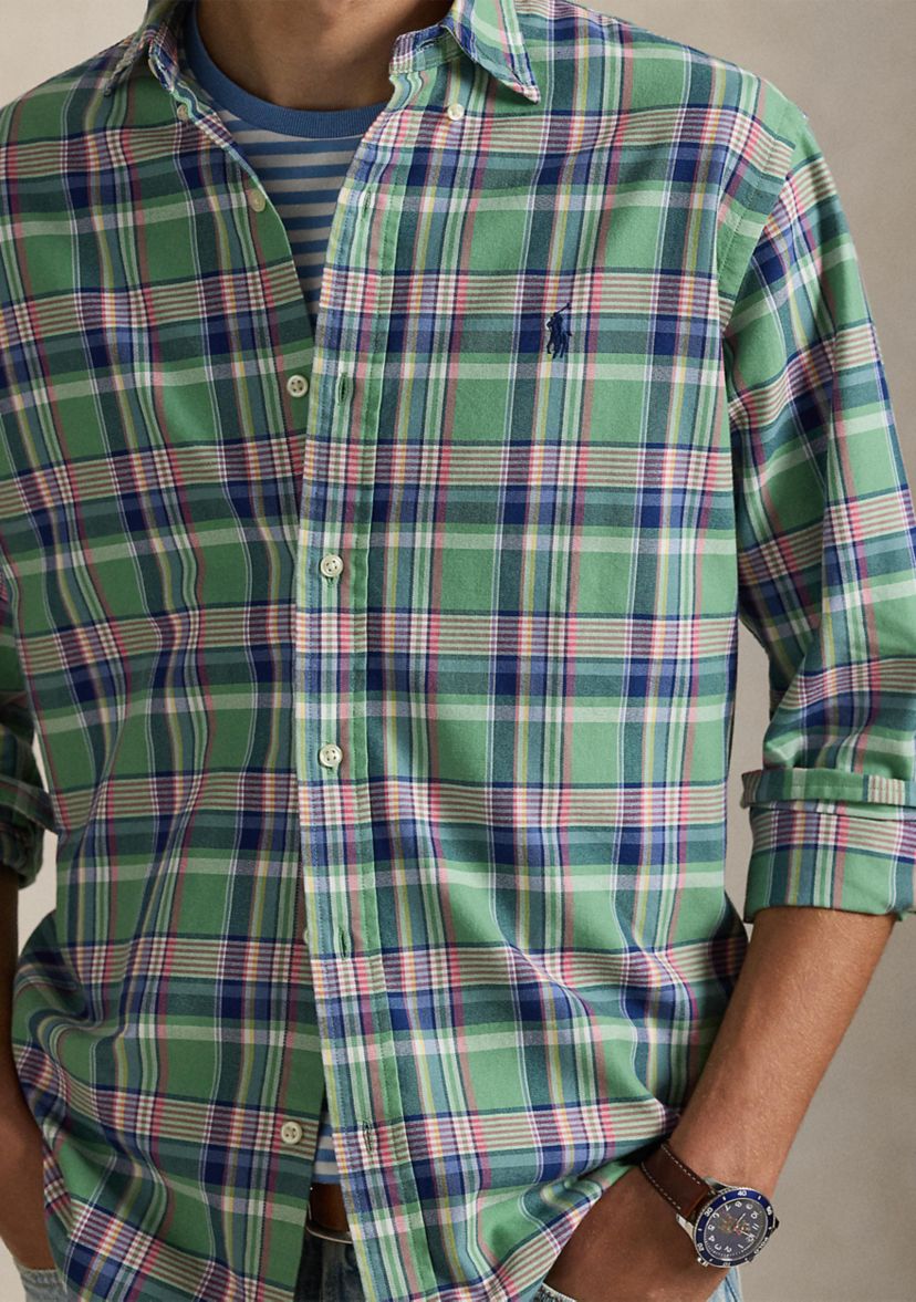 Mens Classic Fit Plaid Oxford Shirt