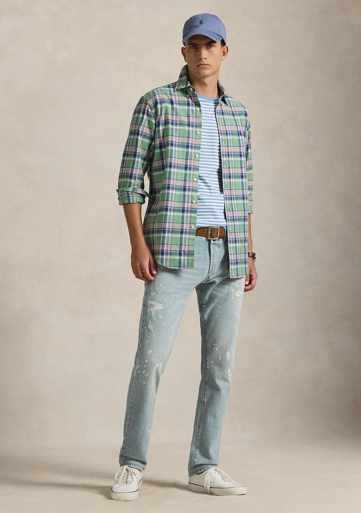 Mens Classic Fit Plaid Oxford Shirt