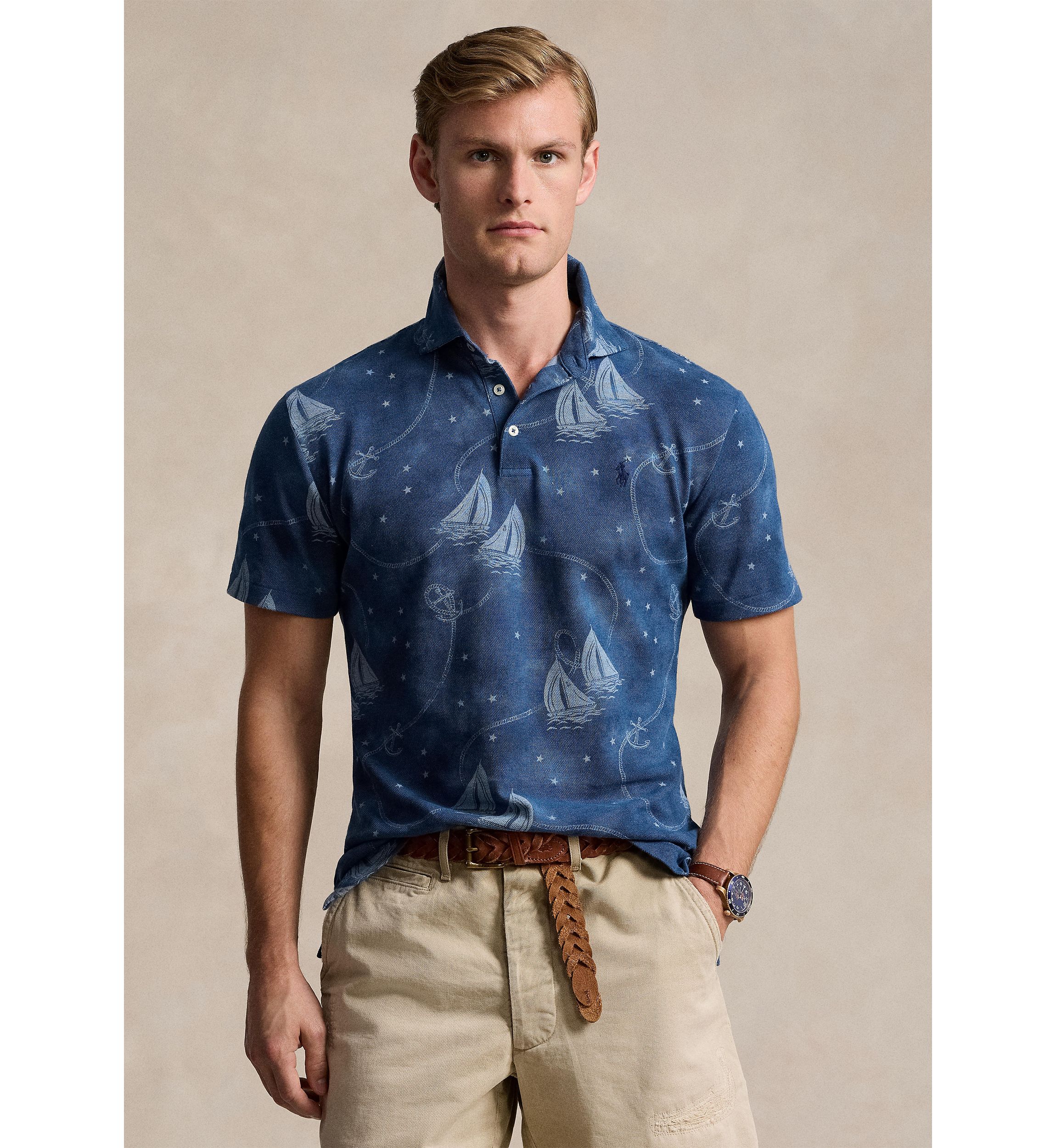 Classic Fit Nautical Mesh Polo Shirt