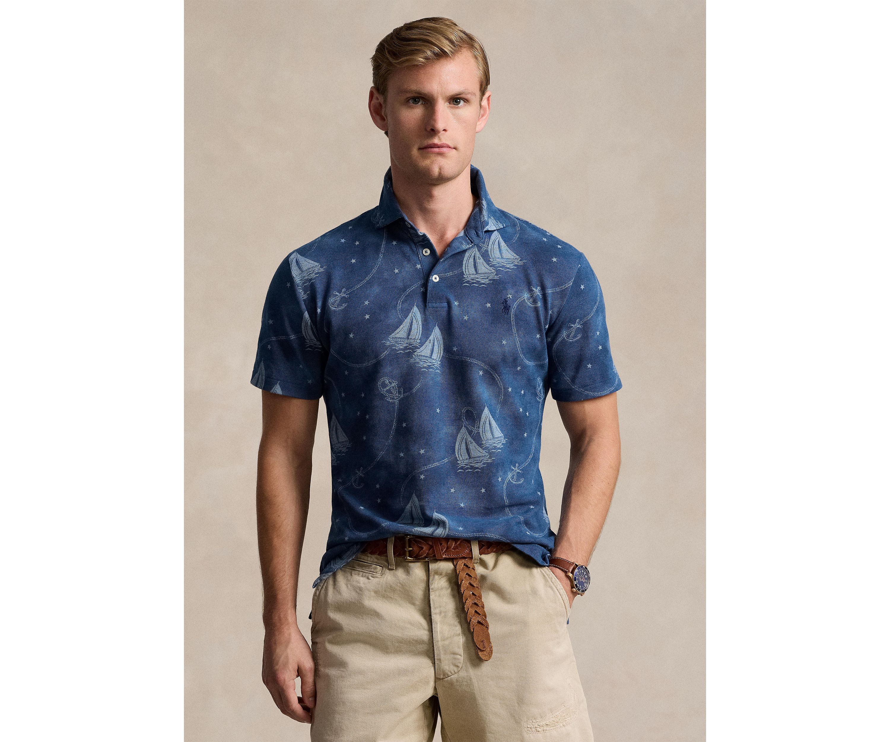 Classic Fit Nautical Mesh Polo Shirt