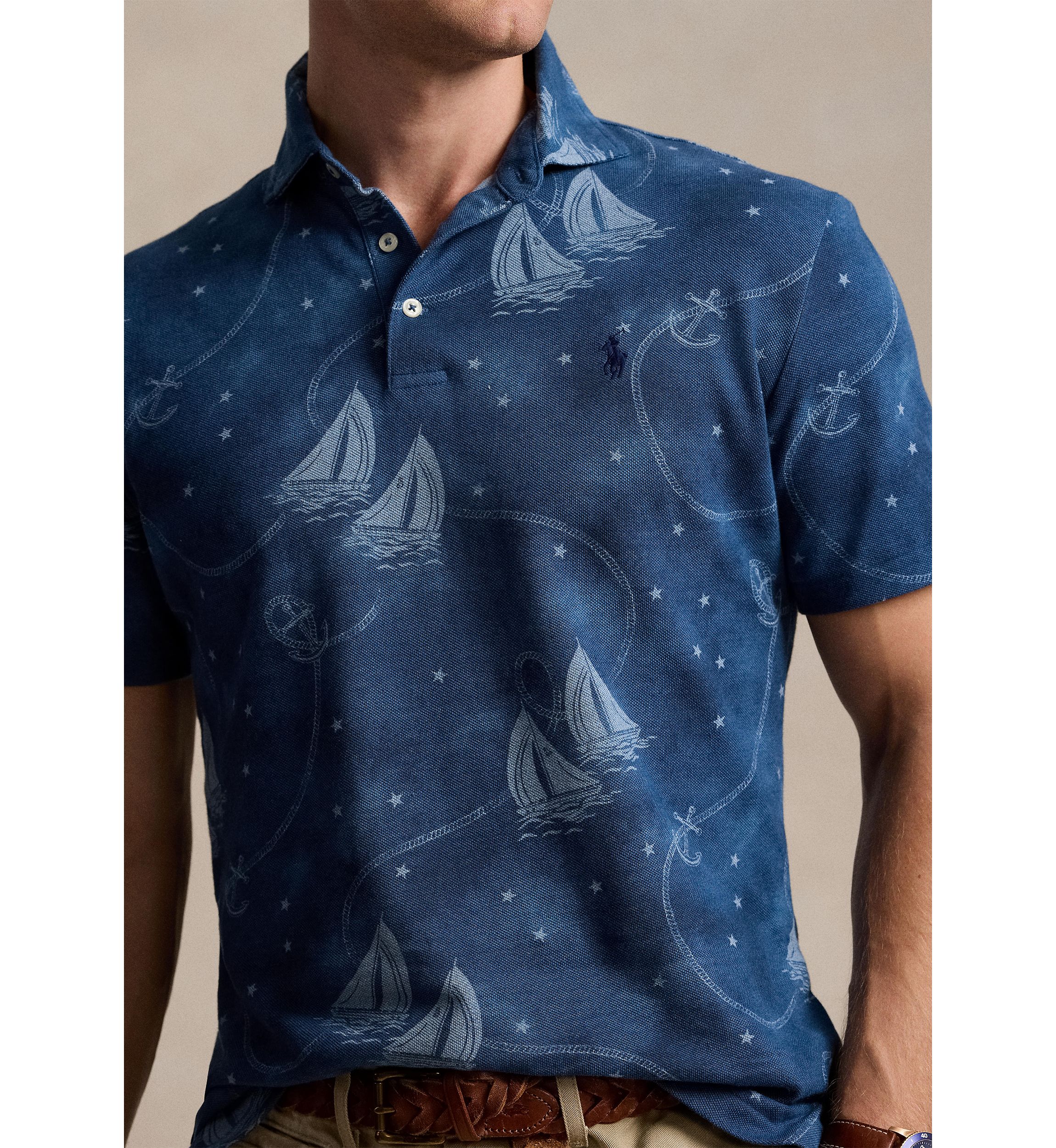 Classic Fit Nautical Mesh Polo Shirt