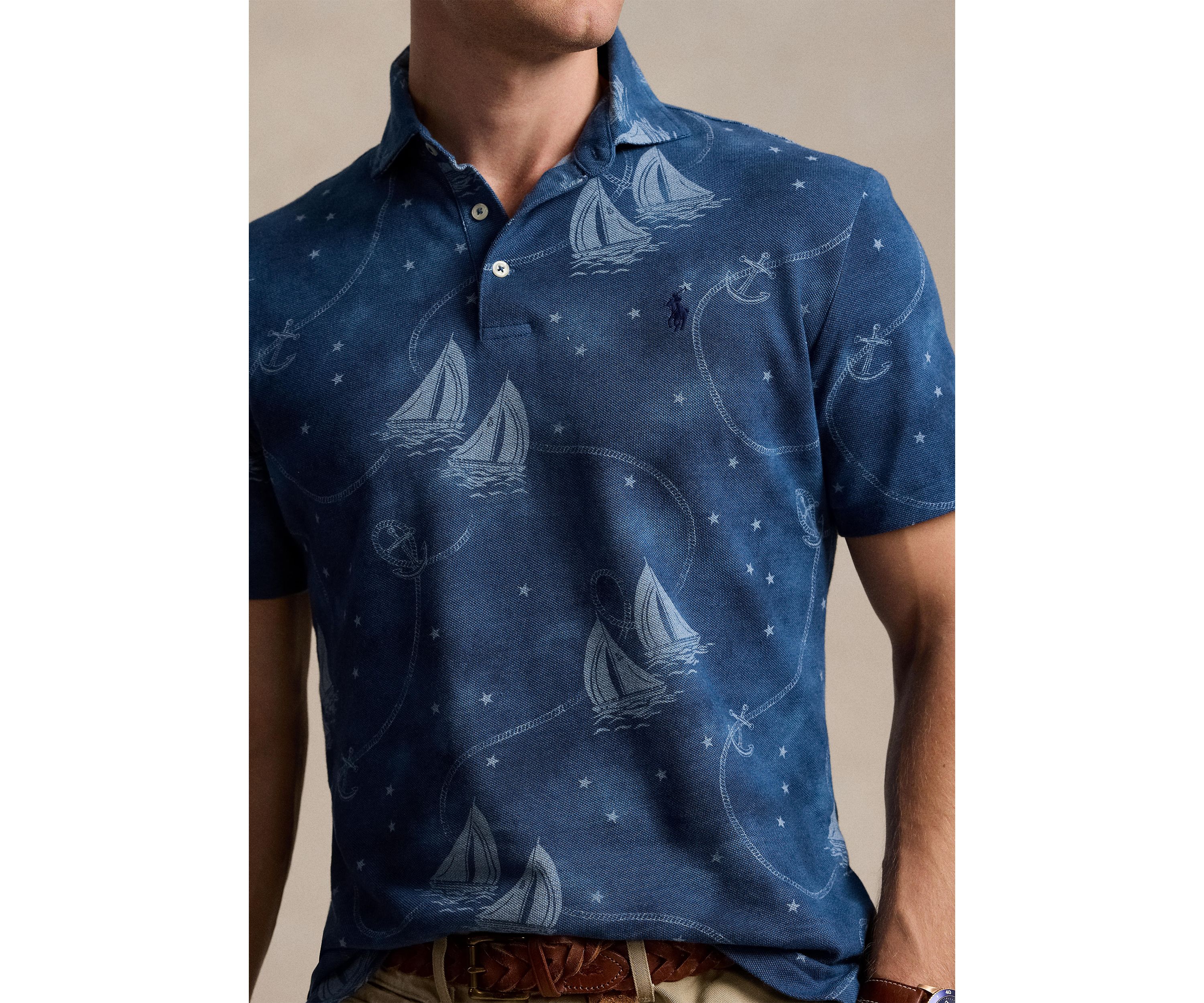 Classic Fit Nautical Mesh Polo Shirt