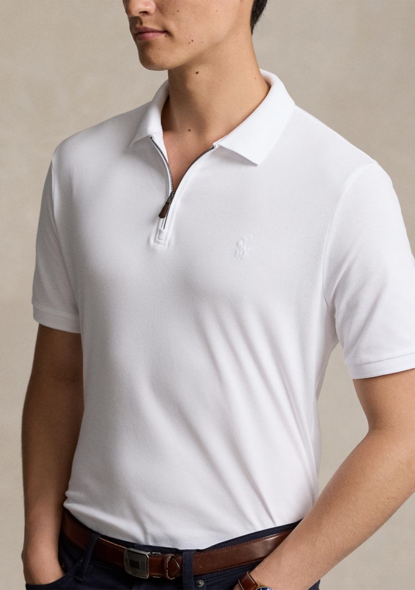 Classic Fit Stretch Mesh Zip Polo Shirt