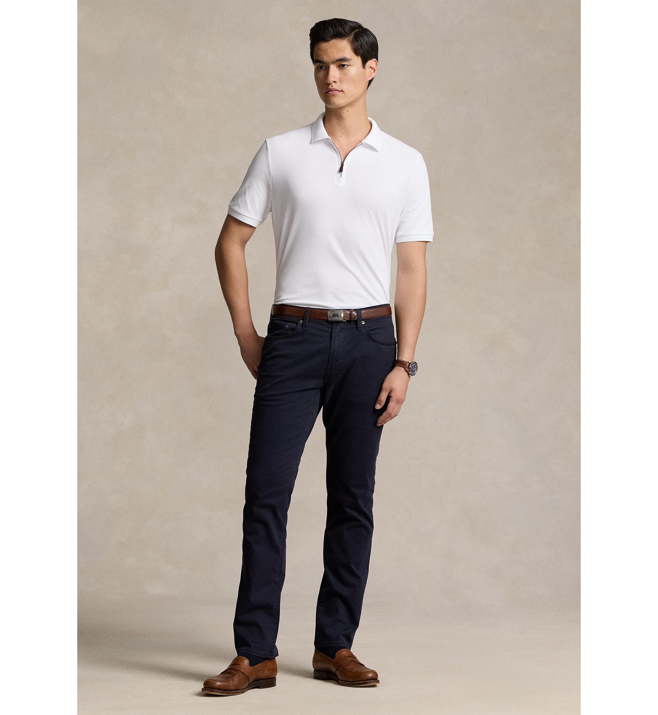 Classic Fit Stretch Mesh Zip Polo Shirt