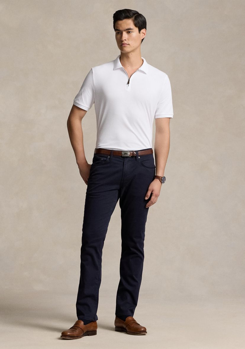 Classic Fit Stretch Mesh Zip Polo Shirt