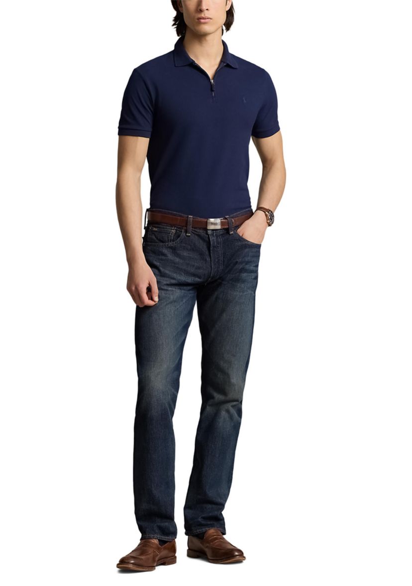 Classic Fit Stretch Mesh Zip Polo Shirt