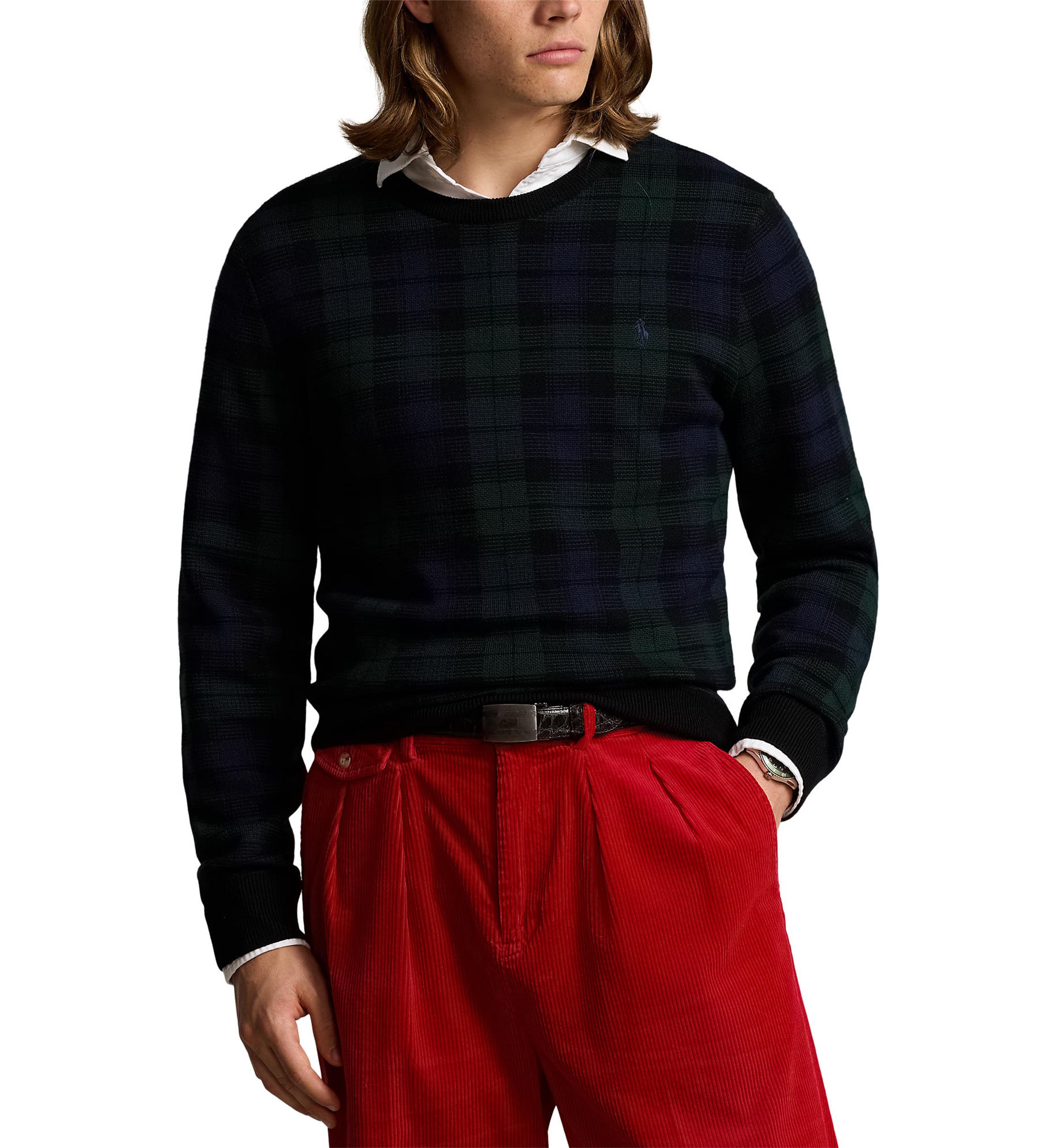 Plaid Washable Wool Sweater