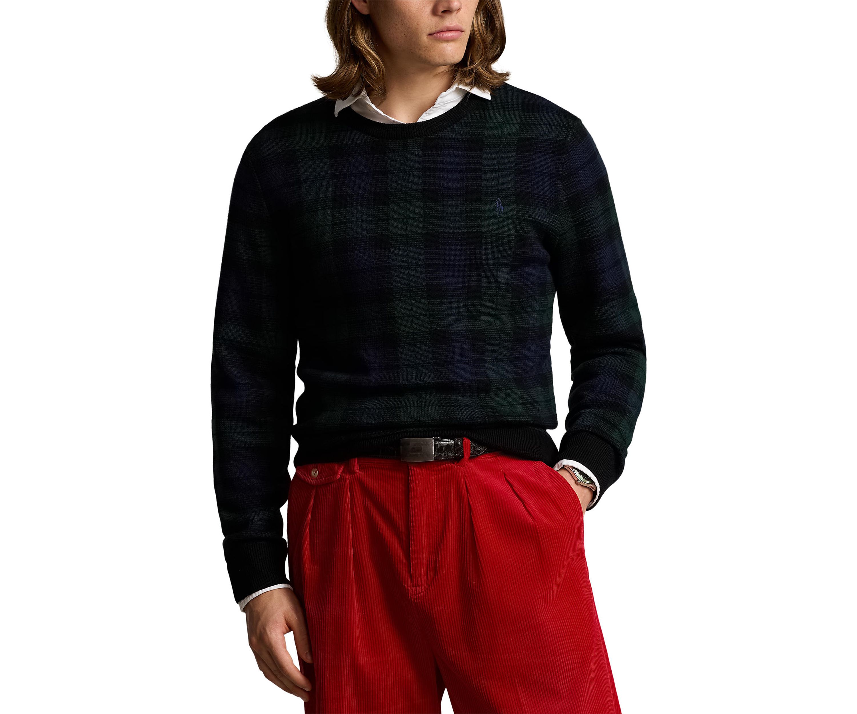Plaid Washable Wool Sweater