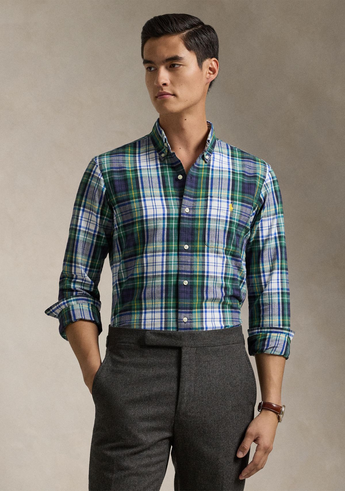 Classic Fit Plaid Brushed Oxford Shirt