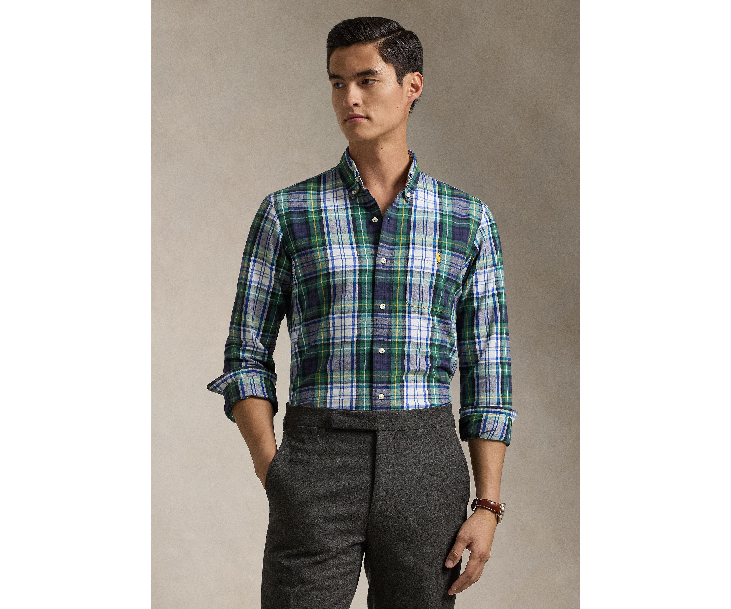 Classic Fit Plaid Brushed Oxford Shirt