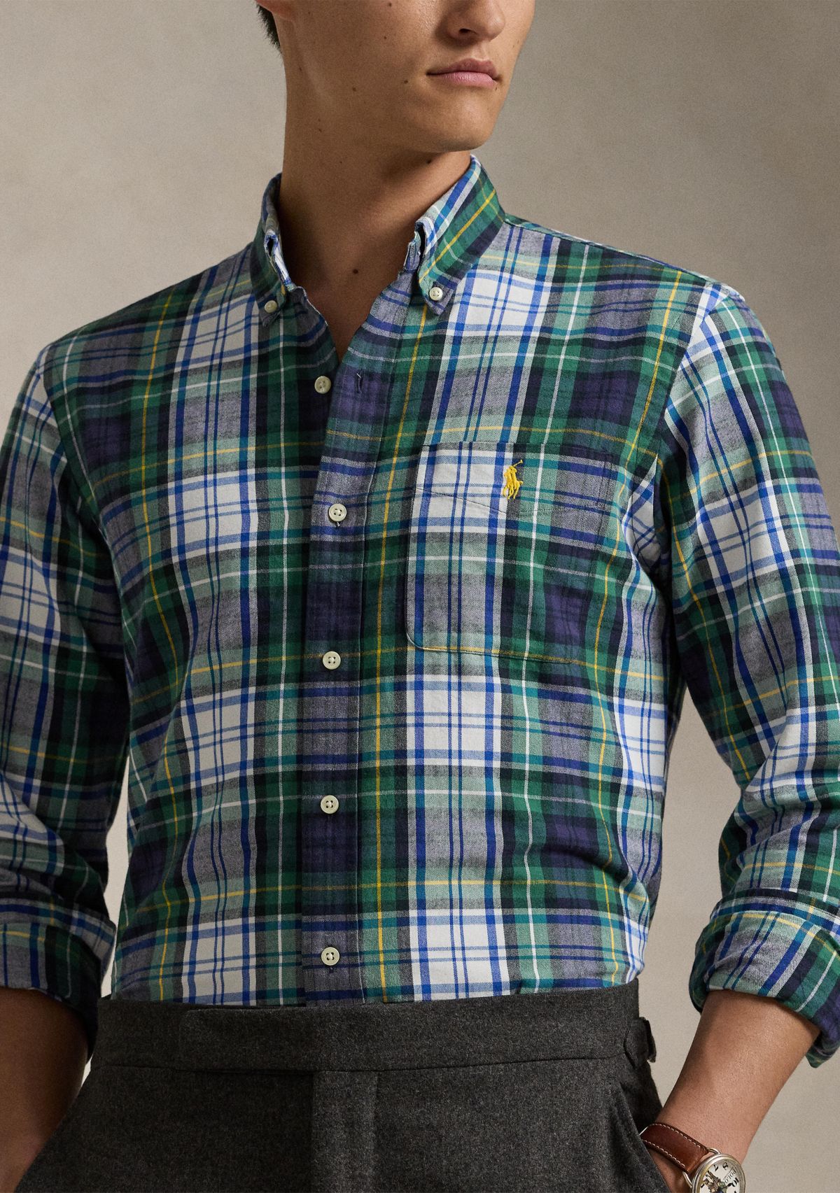 Classic Fit Plaid Brushed Oxford Shirt