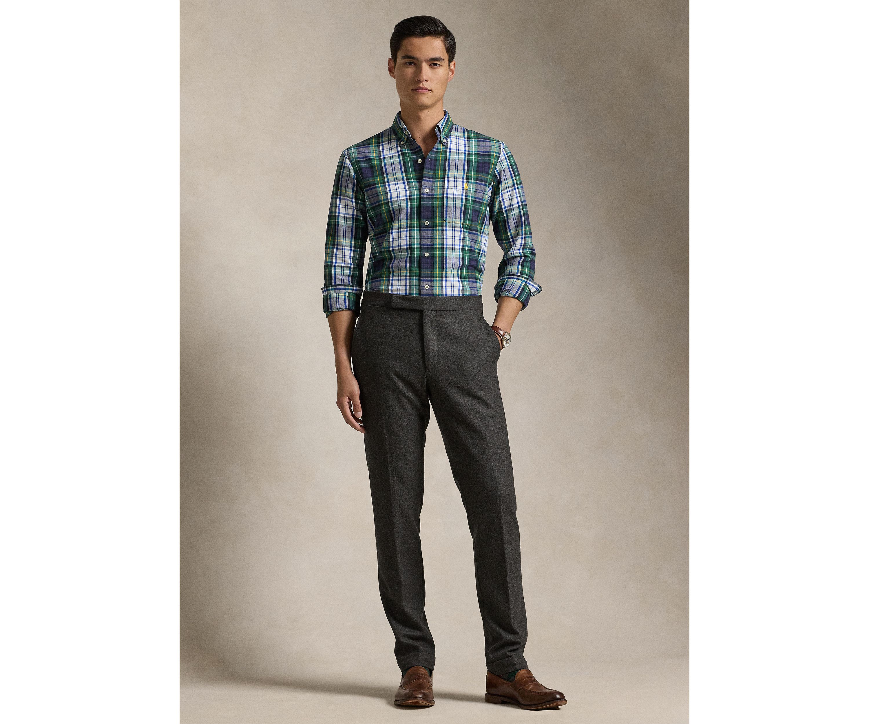 Classic Fit Plaid Brushed Oxford Shirt