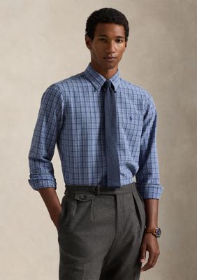 Polo Ralph Lauren Men's Classic Fit Plaid Brushed Oxford Shirt, Blue, 2XL