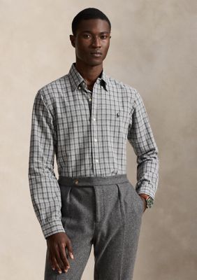 Polo Ralph Lauren Men's Classic Fit Plaid Brushed Oxford Shirt, Grey, 2XL