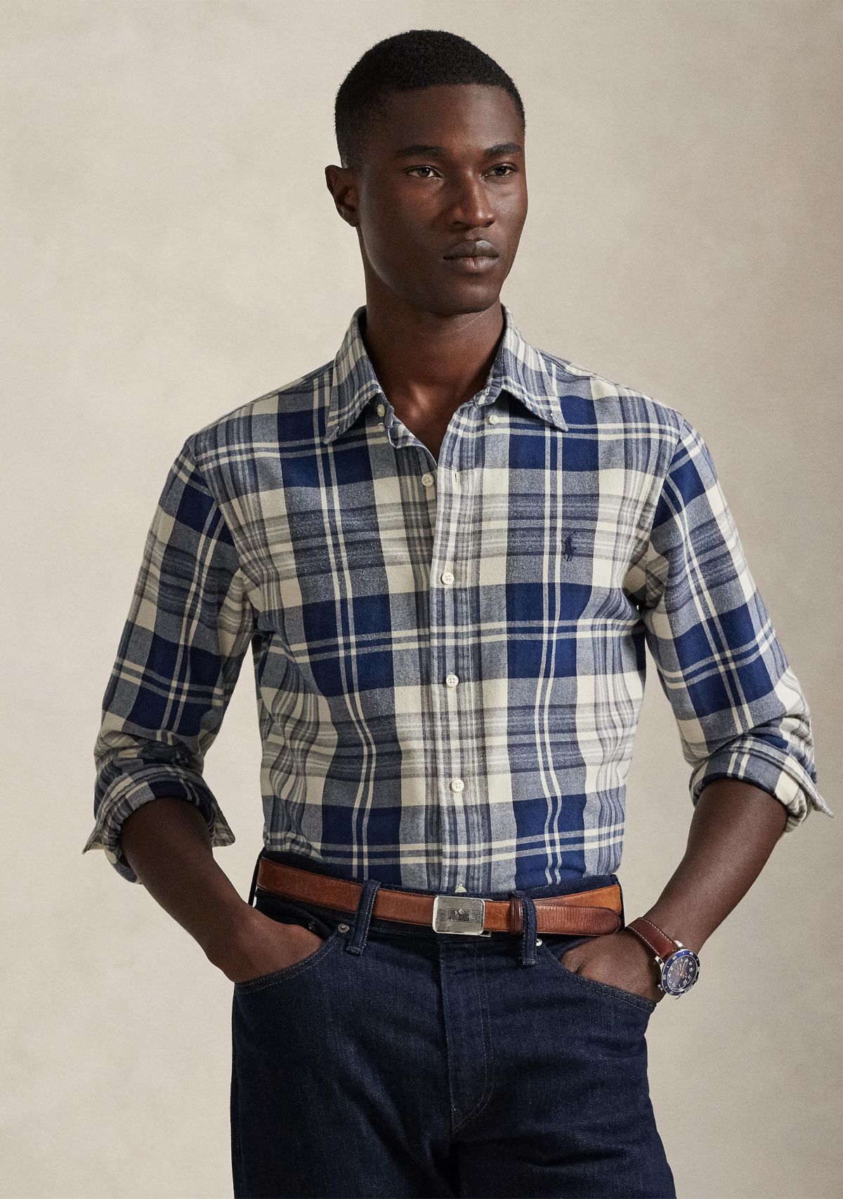 Classic Fit Plaid Brushed Oxford Shirt