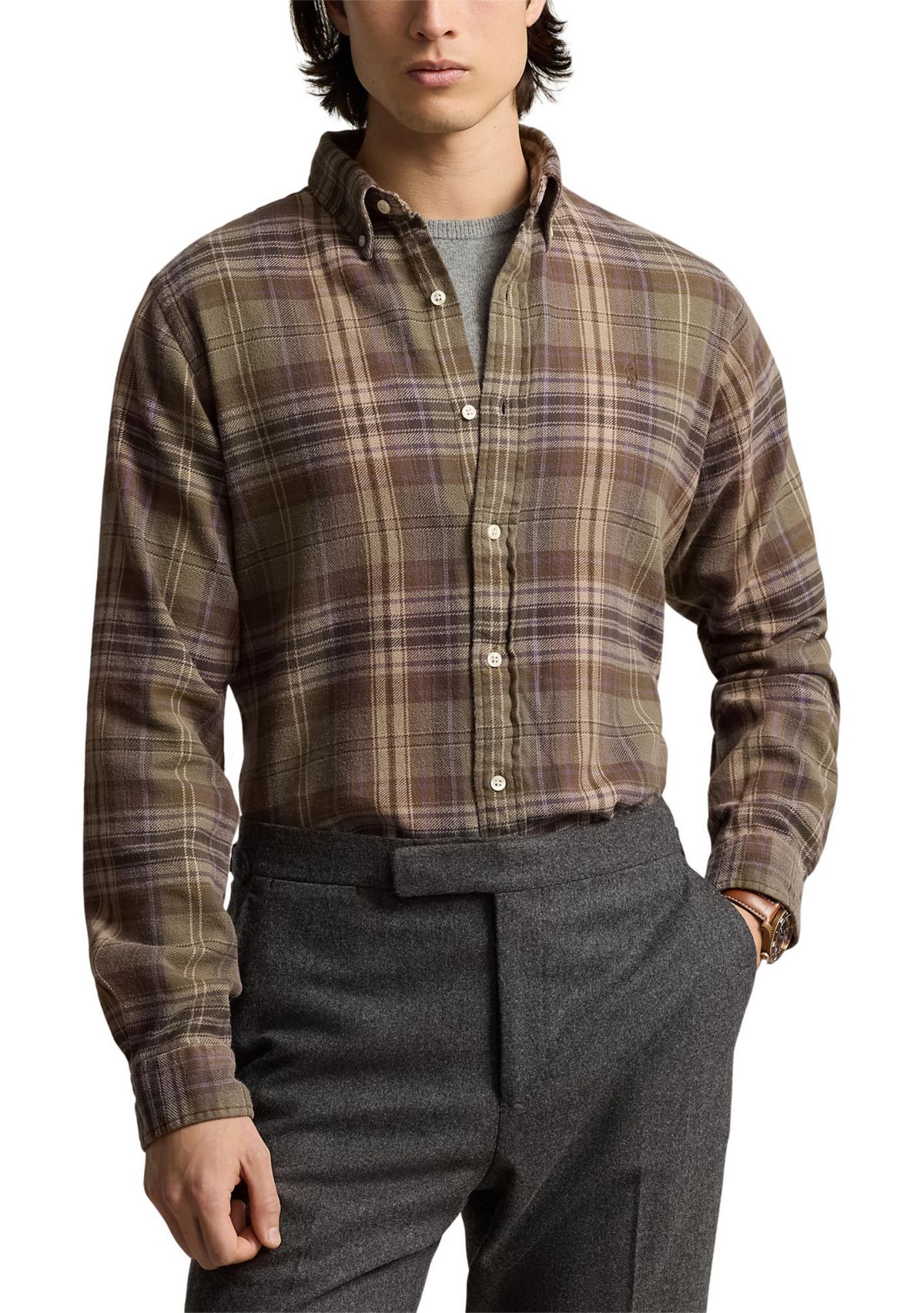 Classic Fit Plaid Brushed Flannel Shirt