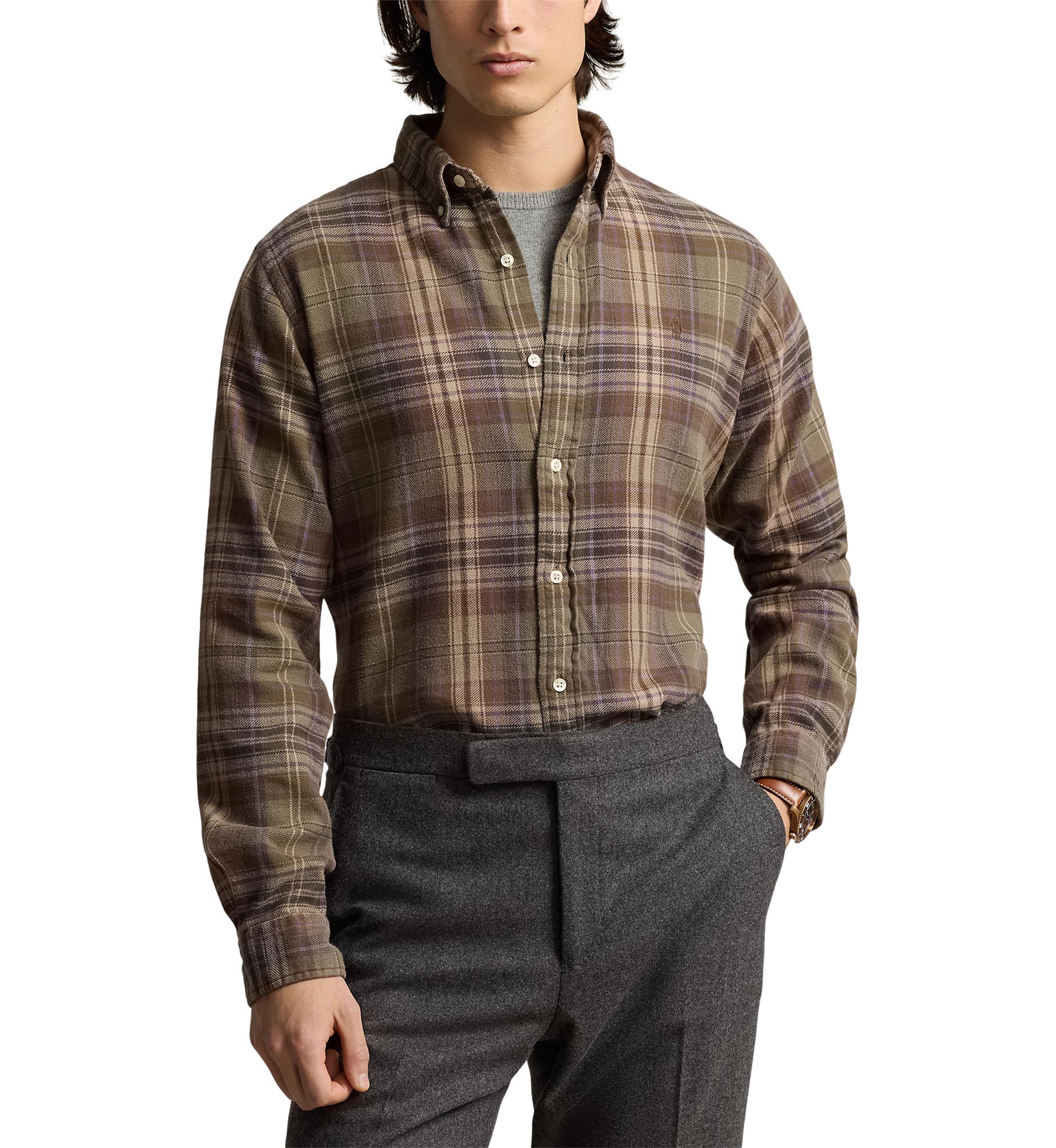 Classic Fit Plaid Brushed Flannel Shirt