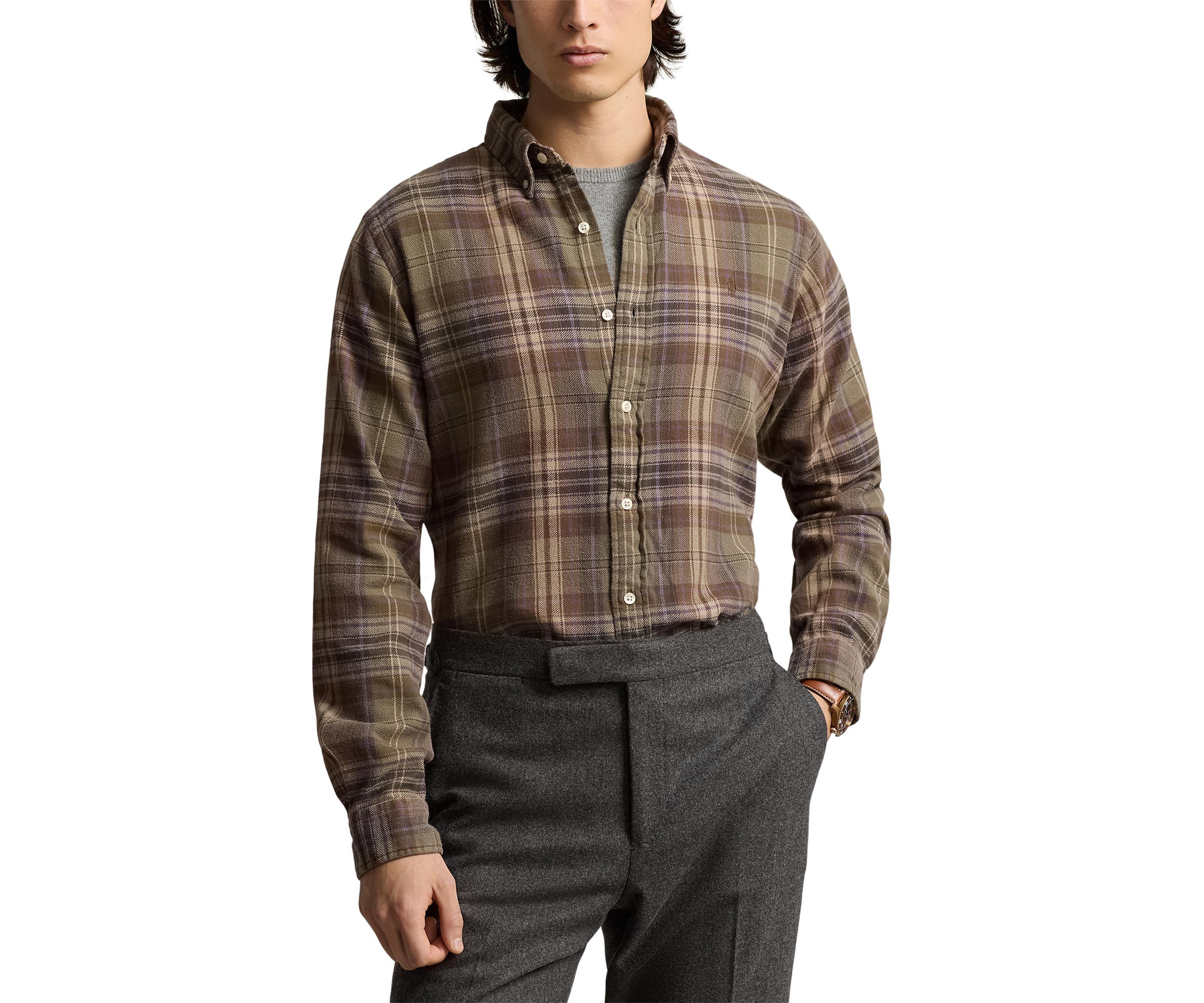 Classic Fit Plaid Brushed Flannel Shirt