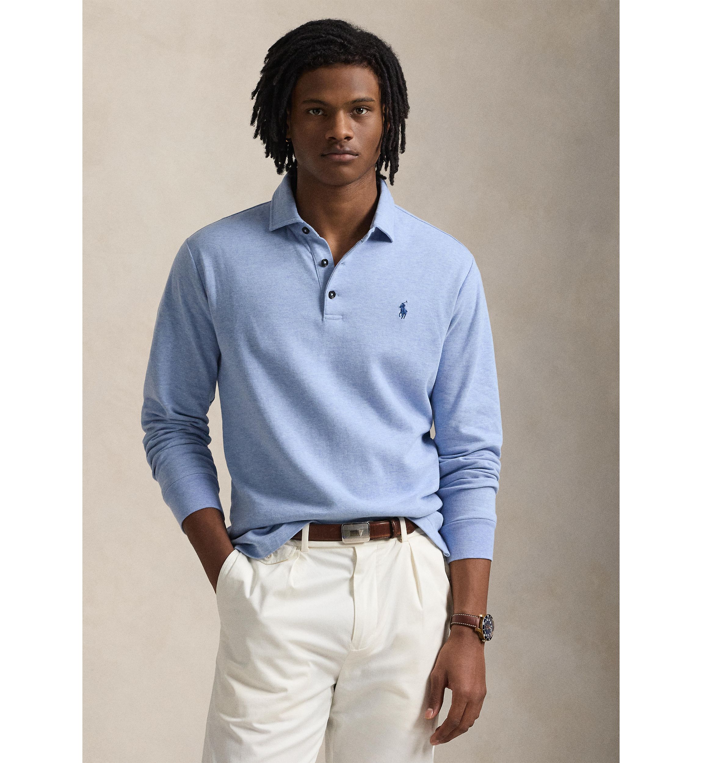 Luxury Jersey Polo-Collar Pullover