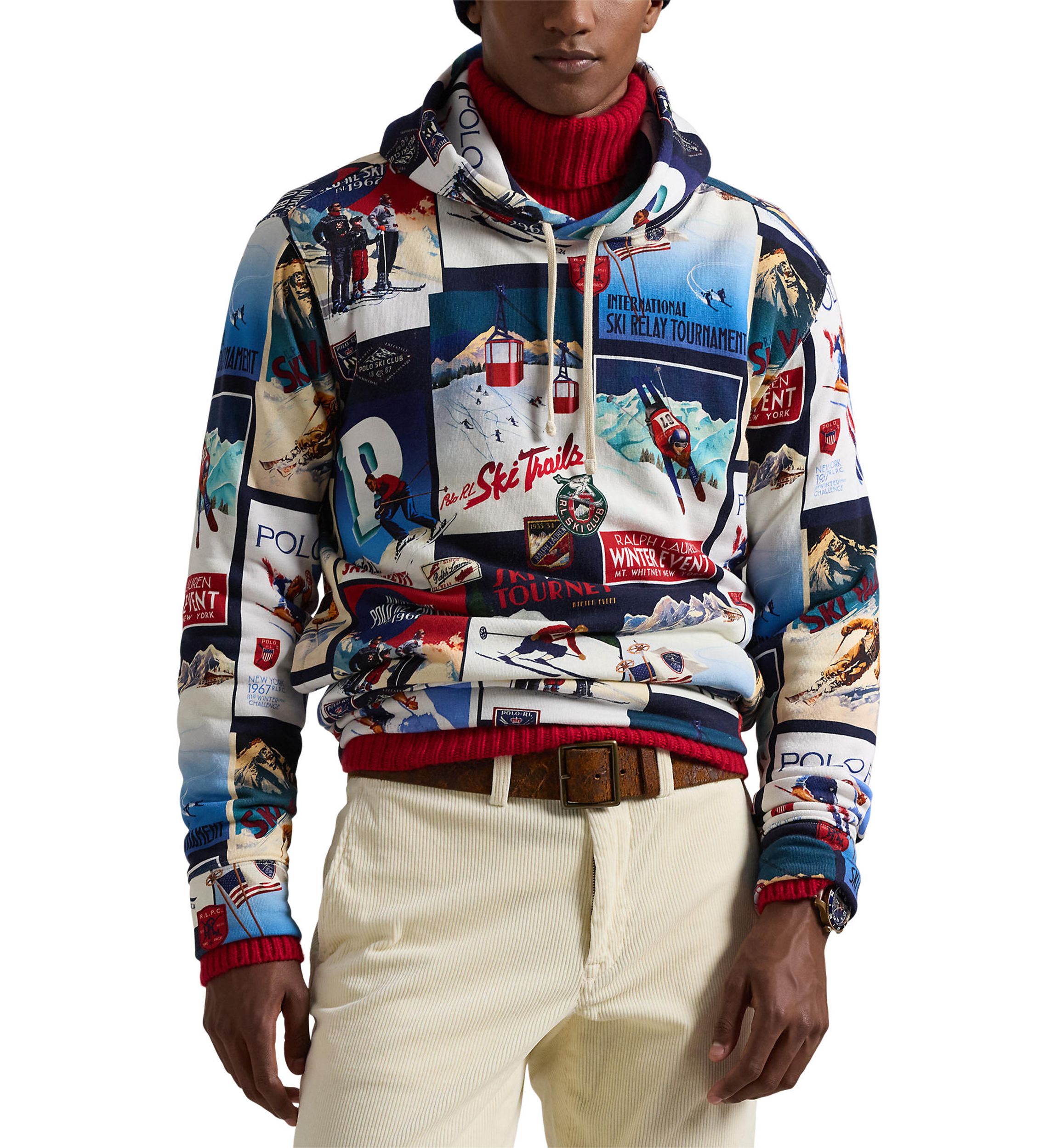 Patchwork-Ski-Print Fleece Hoodie