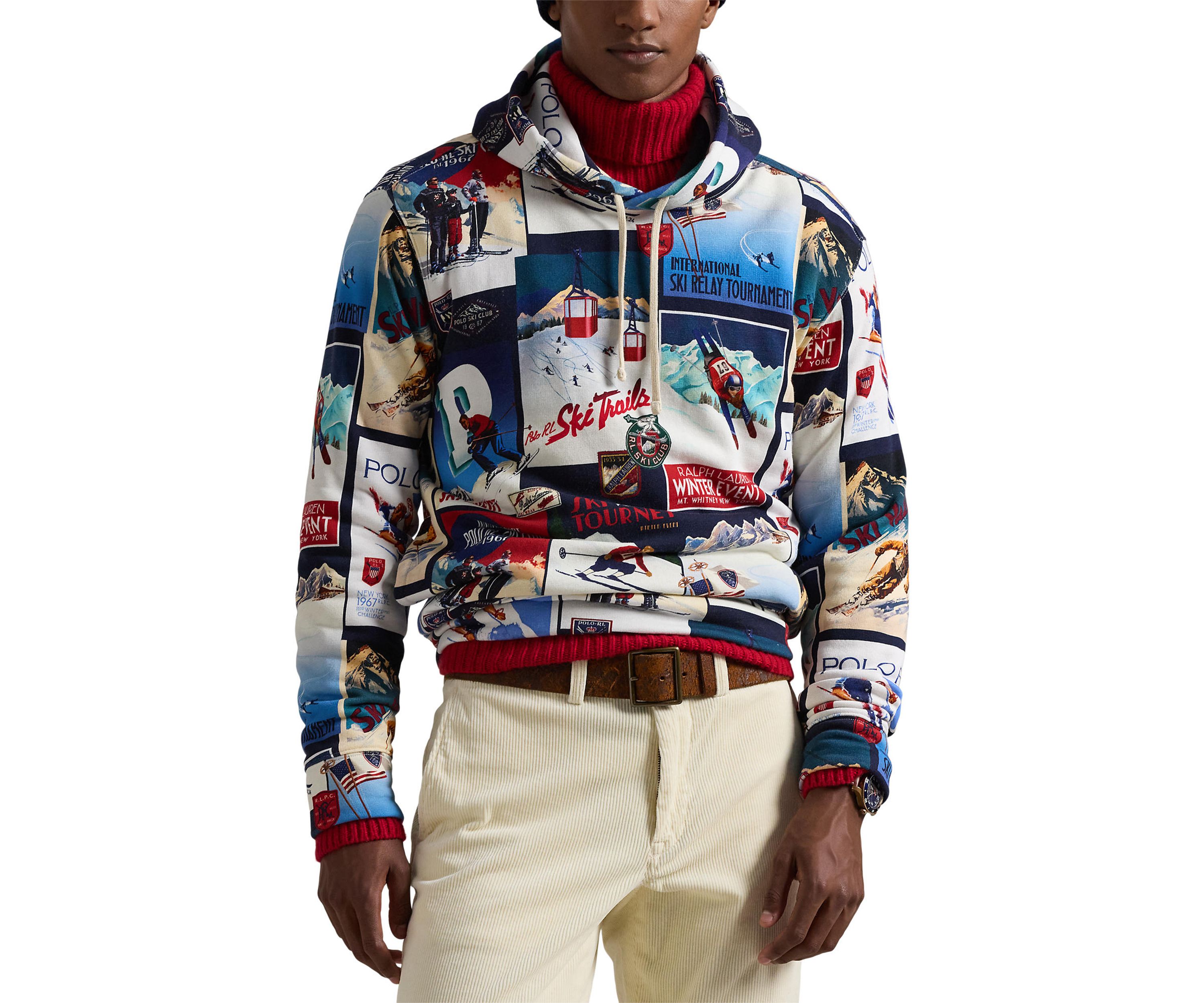 Patchwork-Ski-Print Fleece Hoodie