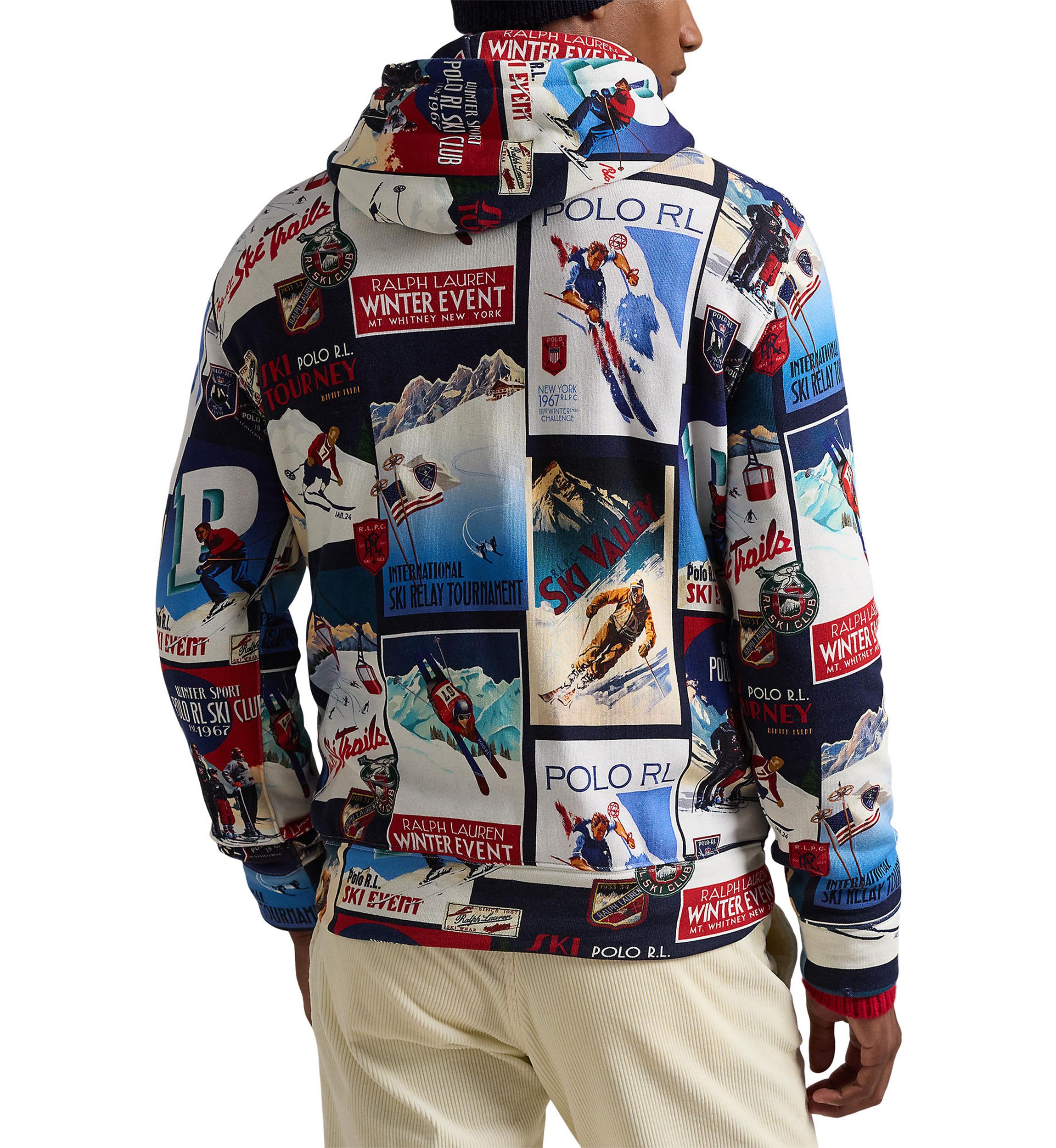 Patchwork-Ski-Print Fleece Hoodie