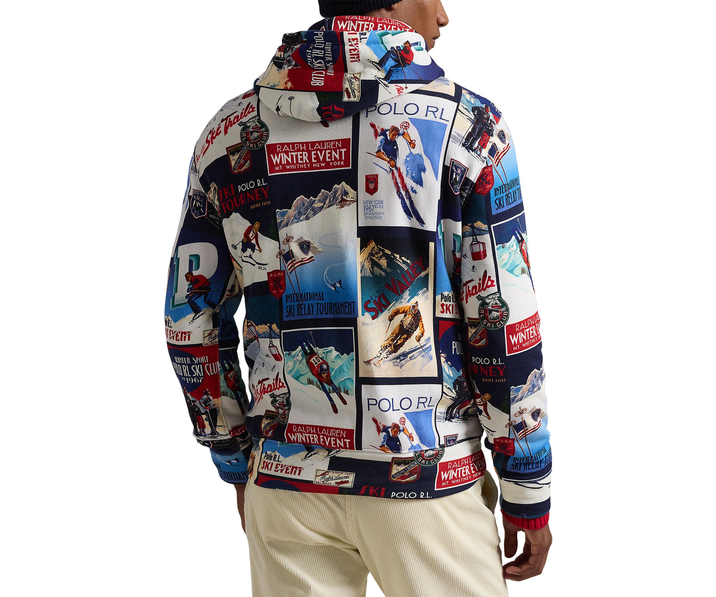Patchwork-Ski-Print Fleece Hoodie