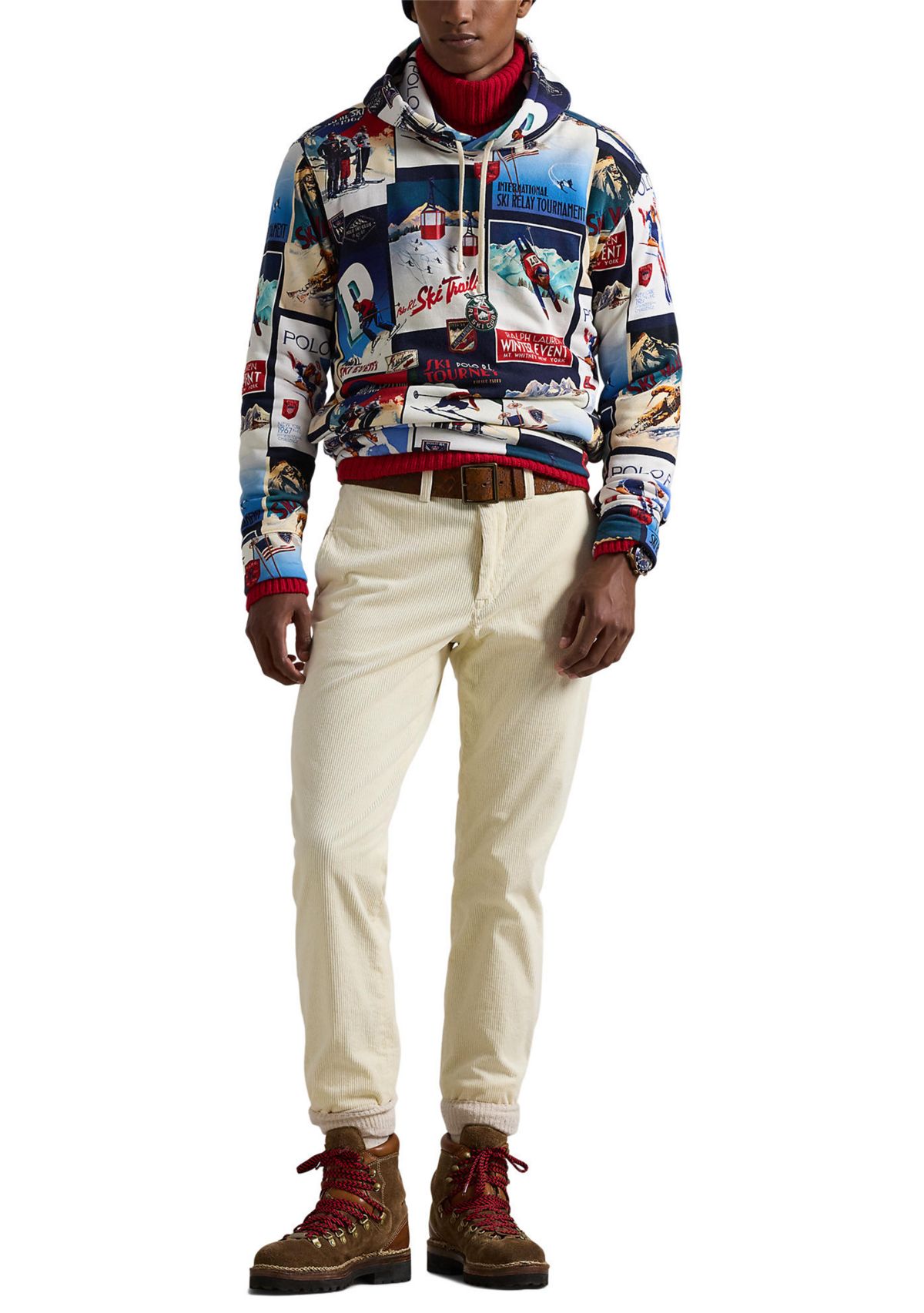 Patchwork-Ski-Print Fleece Hoodie