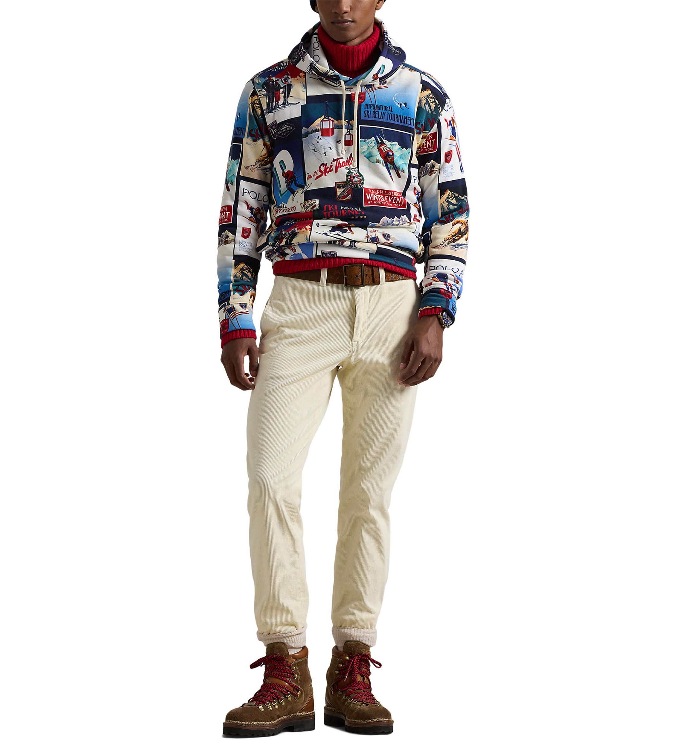 Patchwork-Ski-Print Fleece Hoodie
