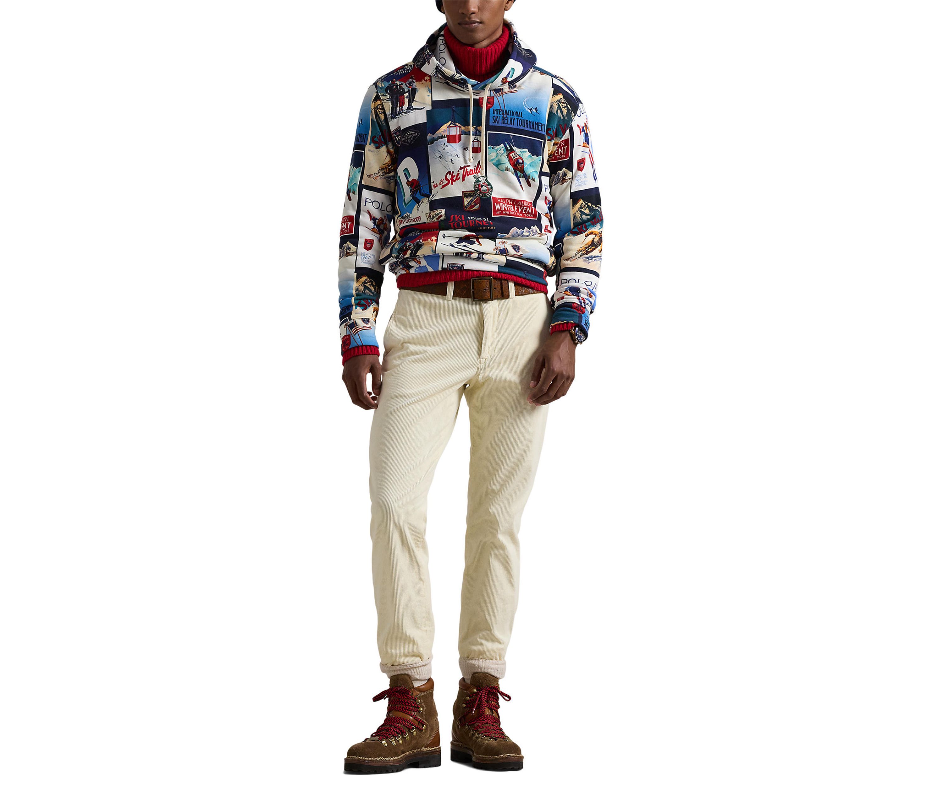 Patchwork-Ski-Print Fleece Hoodie