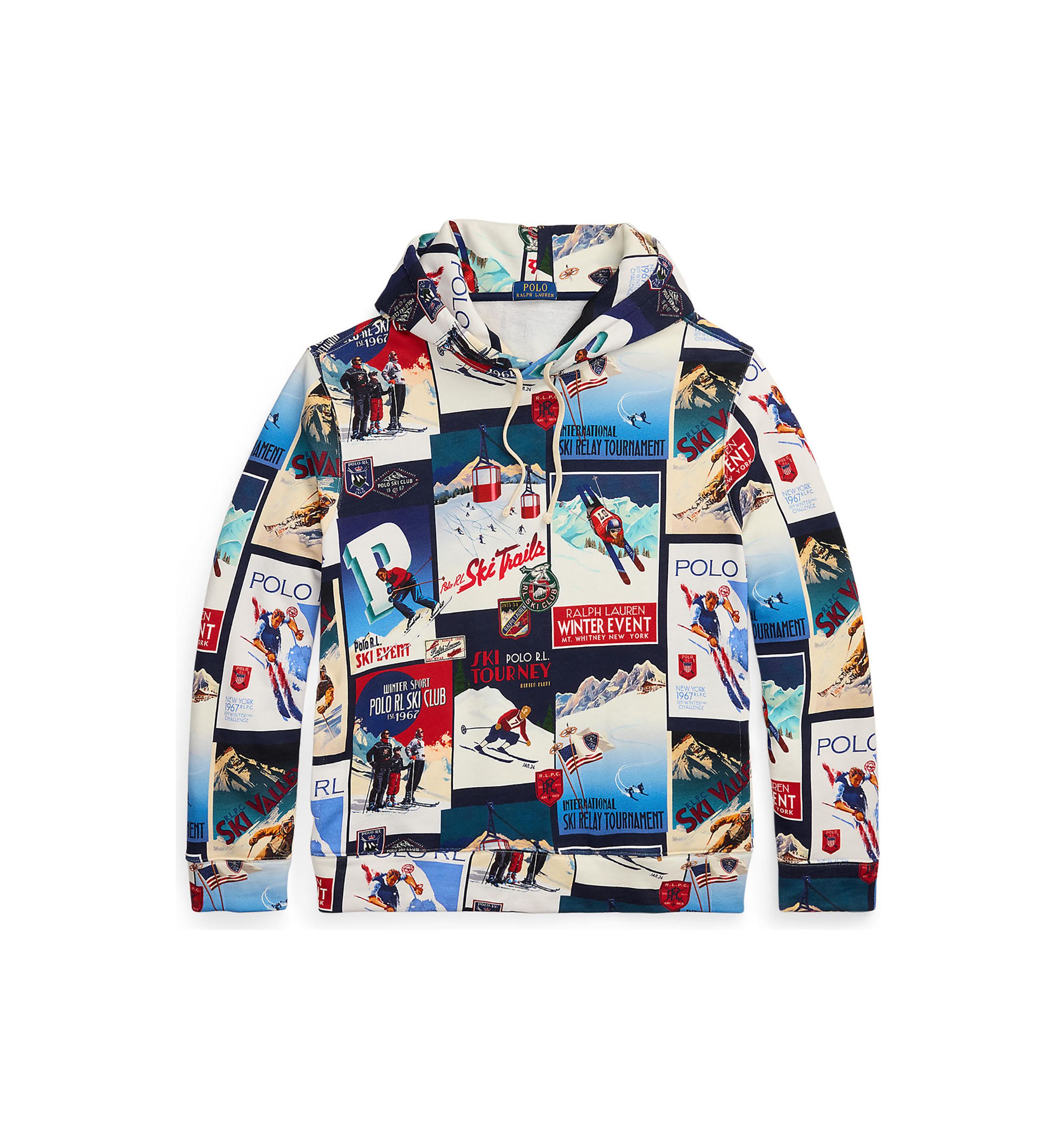 Patchwork-Ski-Print Fleece Hoodie