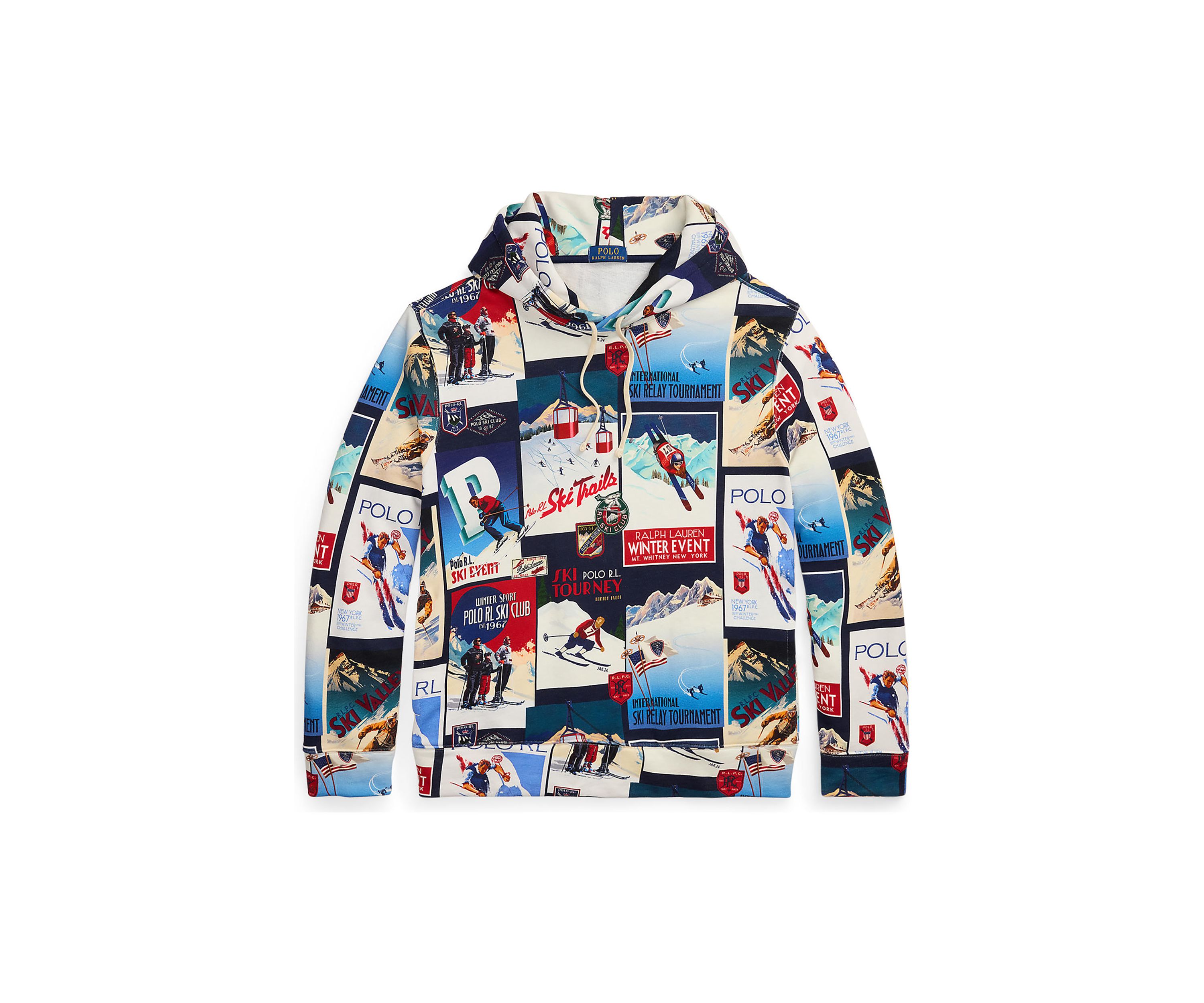 Patchwork-Ski-Print Fleece Hoodie