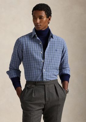 Polo Ralph Lauren Men's Custom Fit Brushed Oxford Shirt, Blue, Large