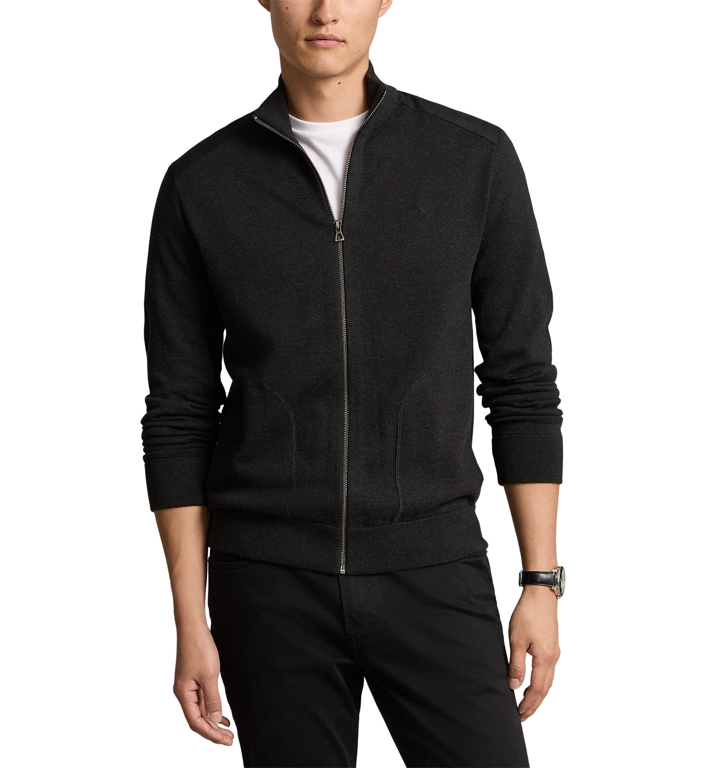 Hybrid Full Zip Mock Neck Sweater