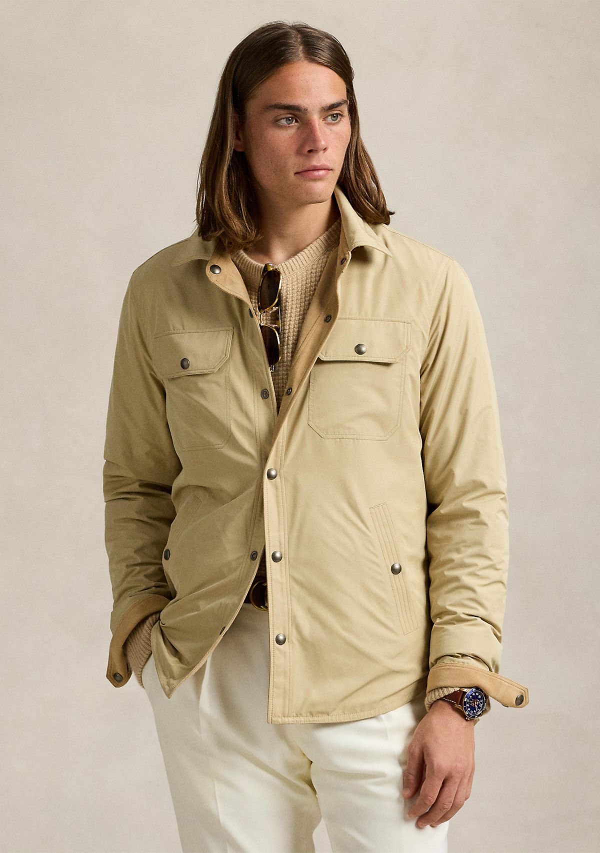 Reversible Suede-Taffeta Shirt Jacket