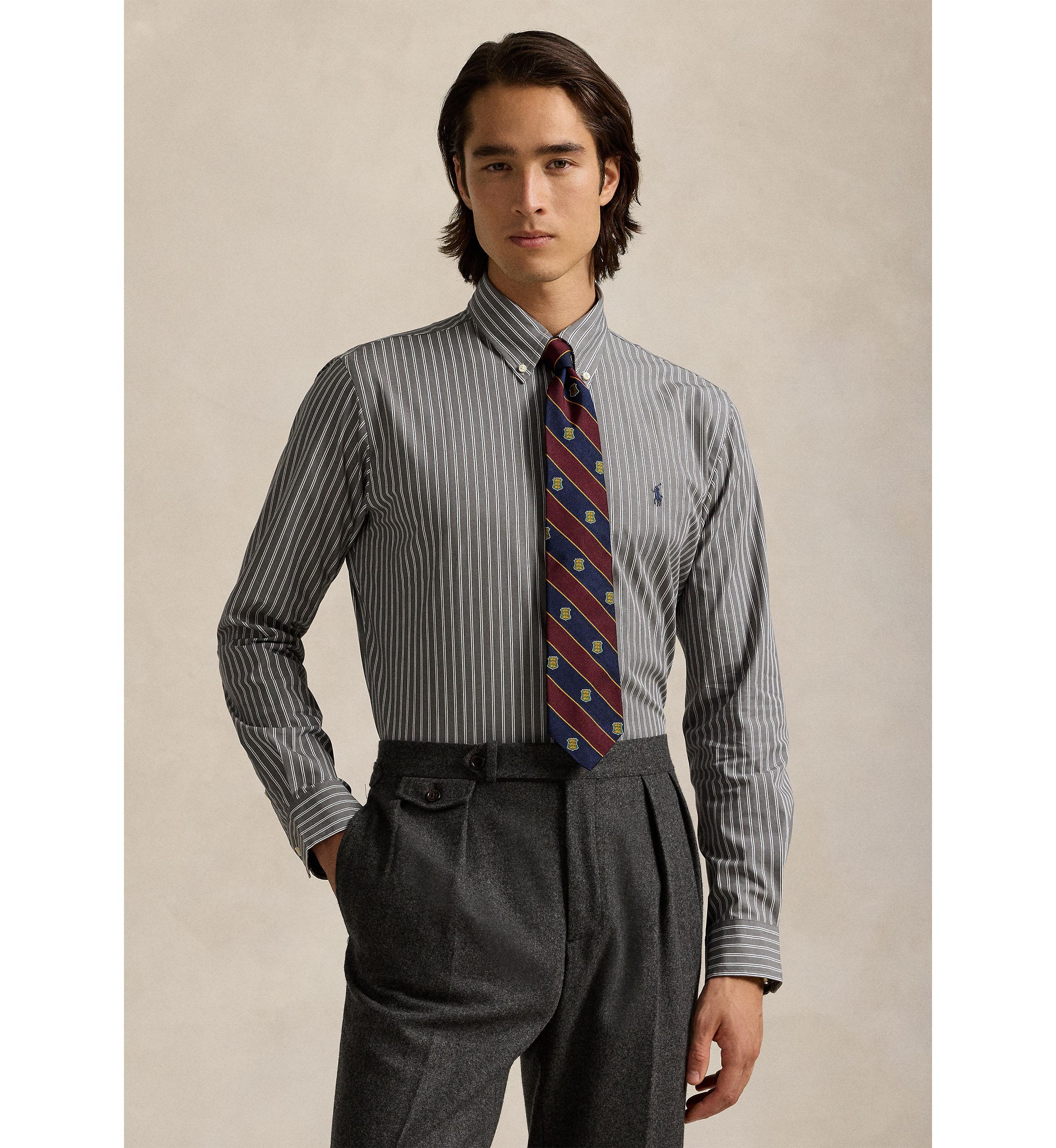 Classic Fit Striped Stretch Poplin Shirt