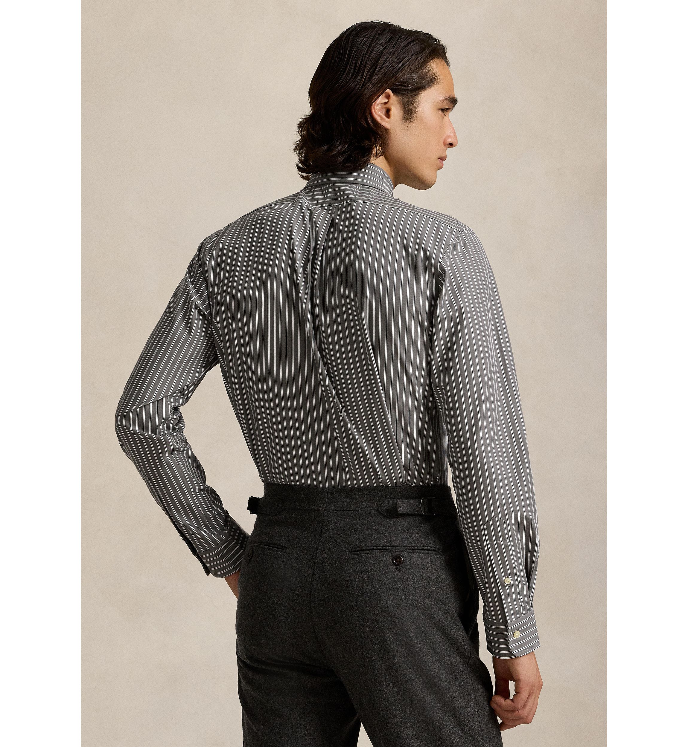 Classic Fit Striped Stretch Poplin Shirt