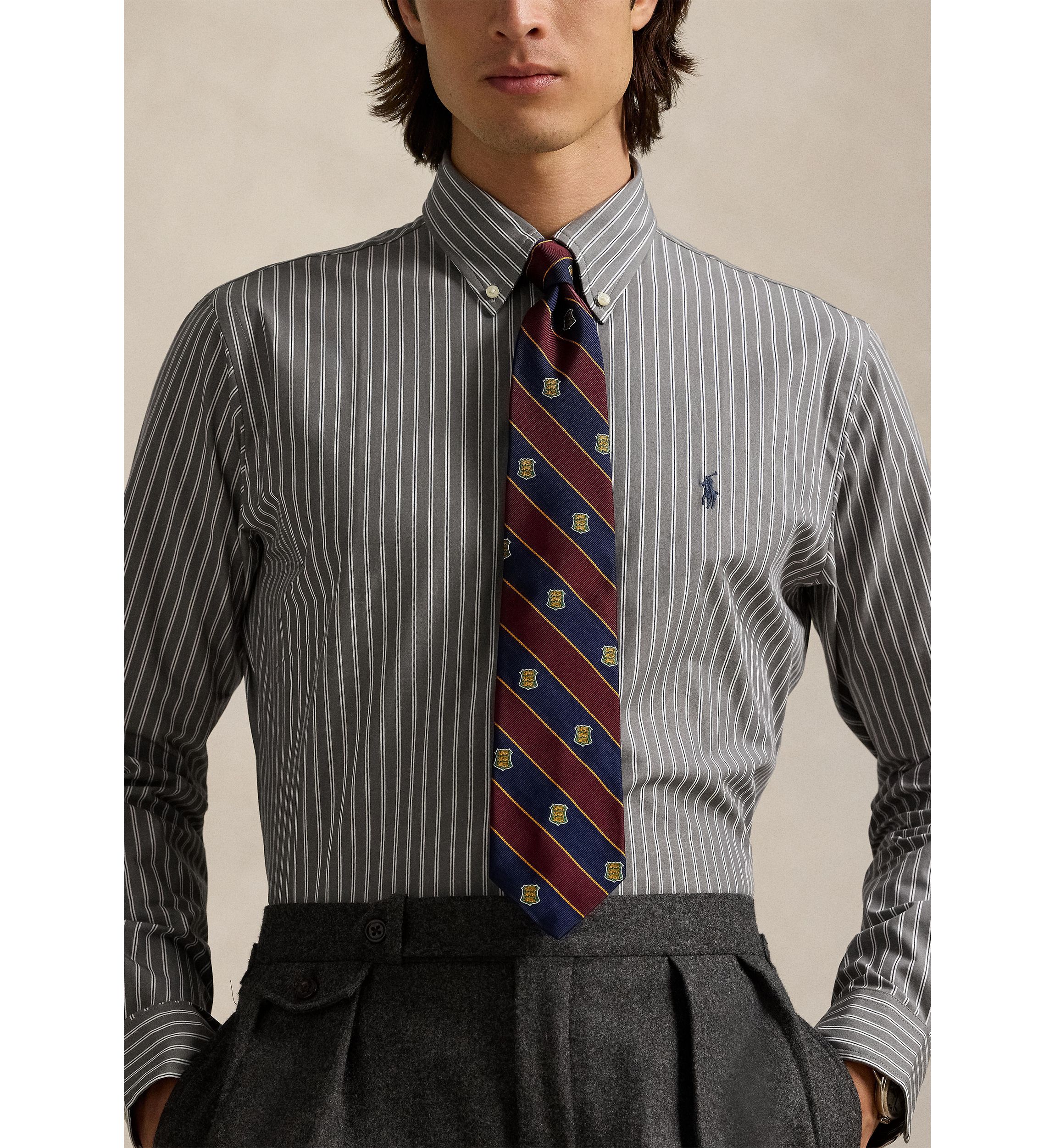 Classic Fit Striped Stretch Poplin Shirt