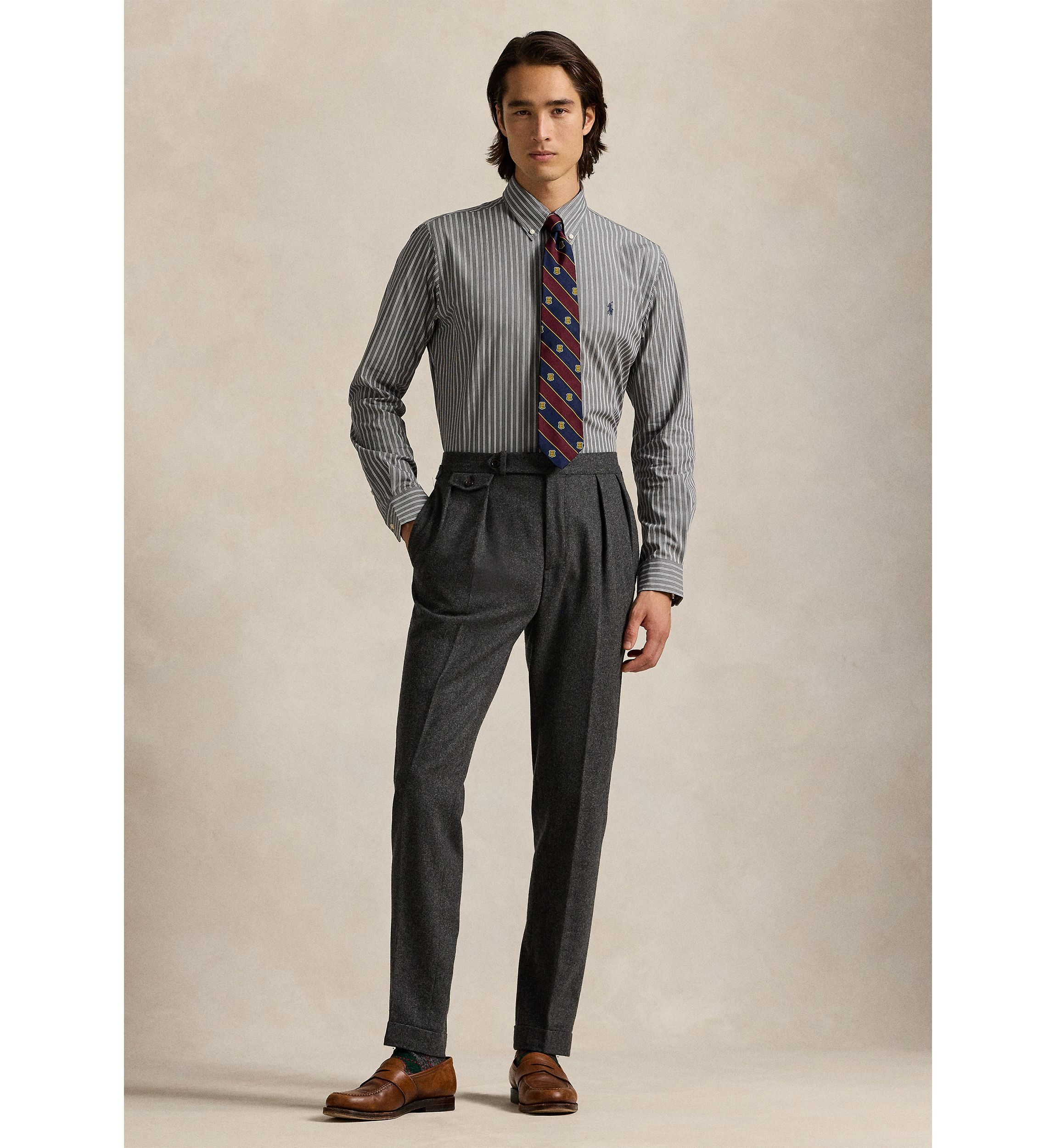 Classic Fit Striped Stretch Poplin Shirt