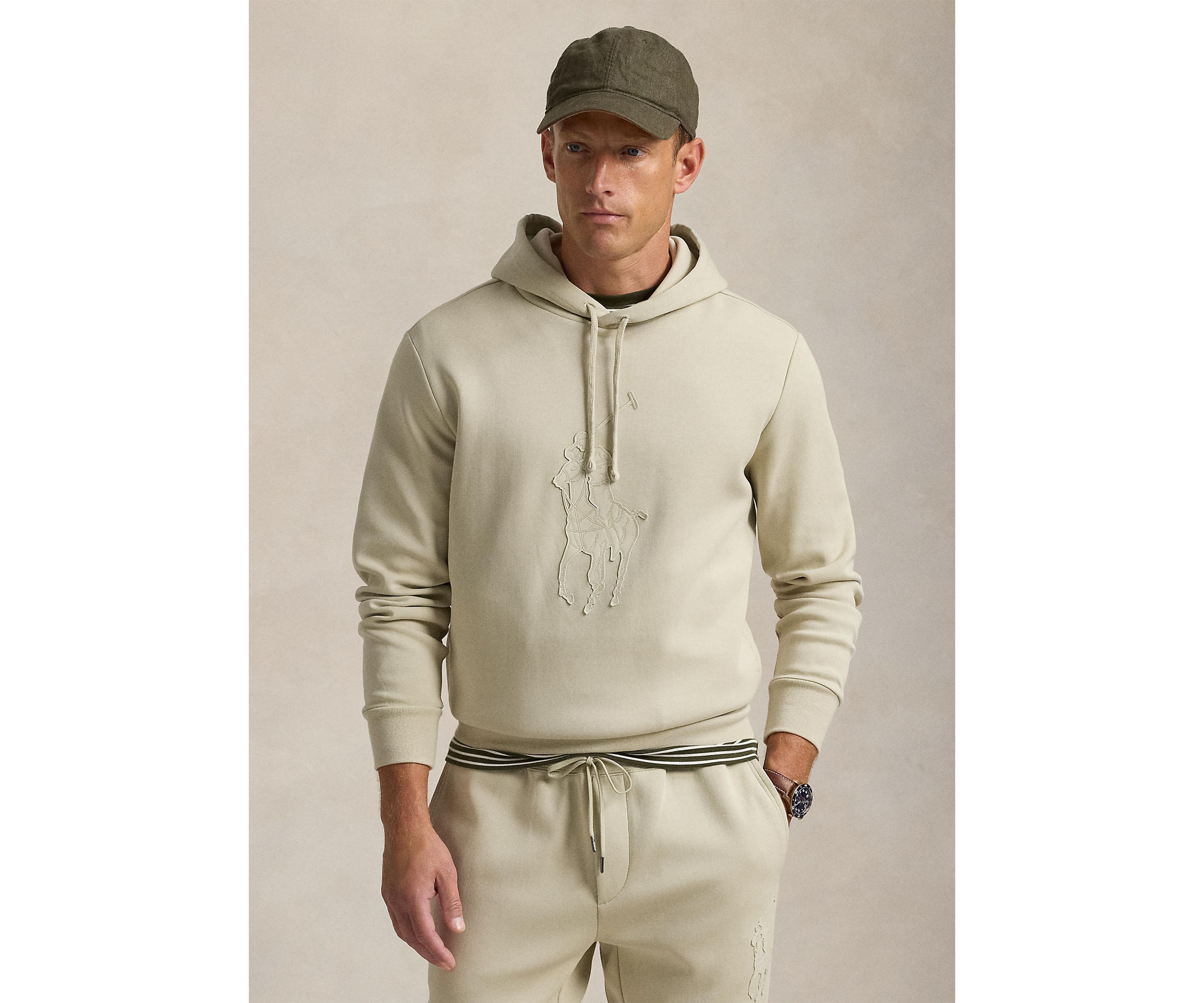 Leather-Pony Double-Knit Hoodie