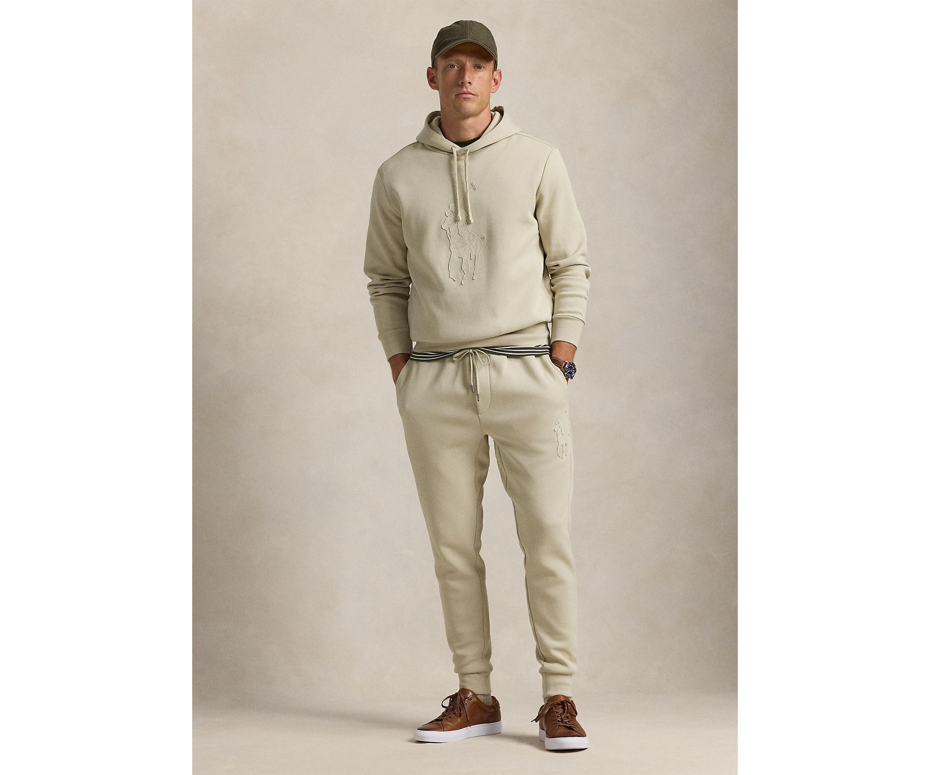 Leather-Pony Double-Knit Hoodie