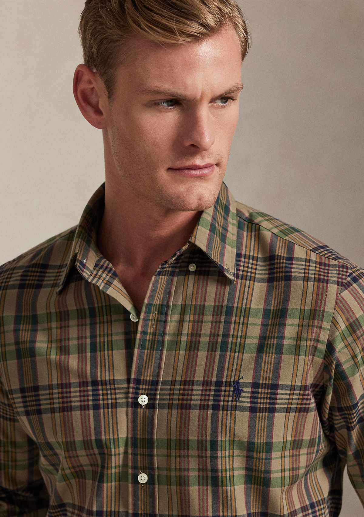 Mens Classic Fit Plaid Performance Shirt