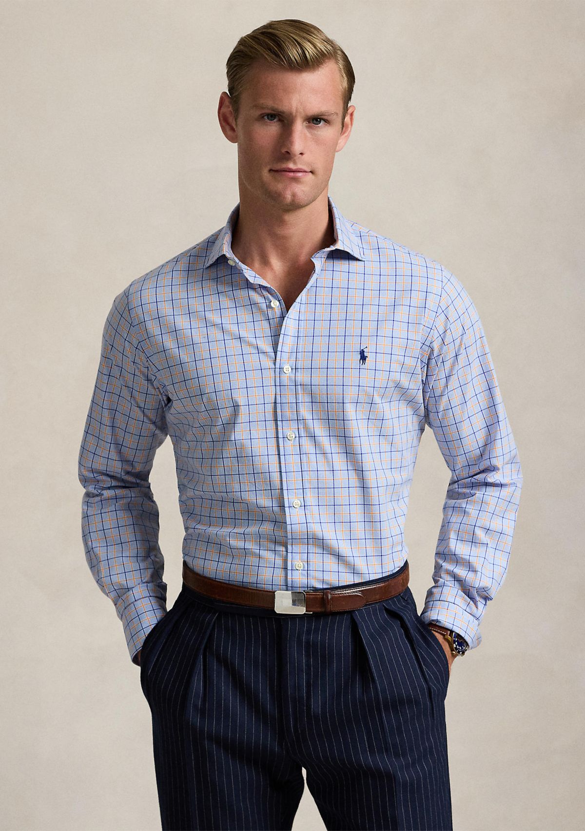 Classic Fit Plaid Stretch Poplin Shirt