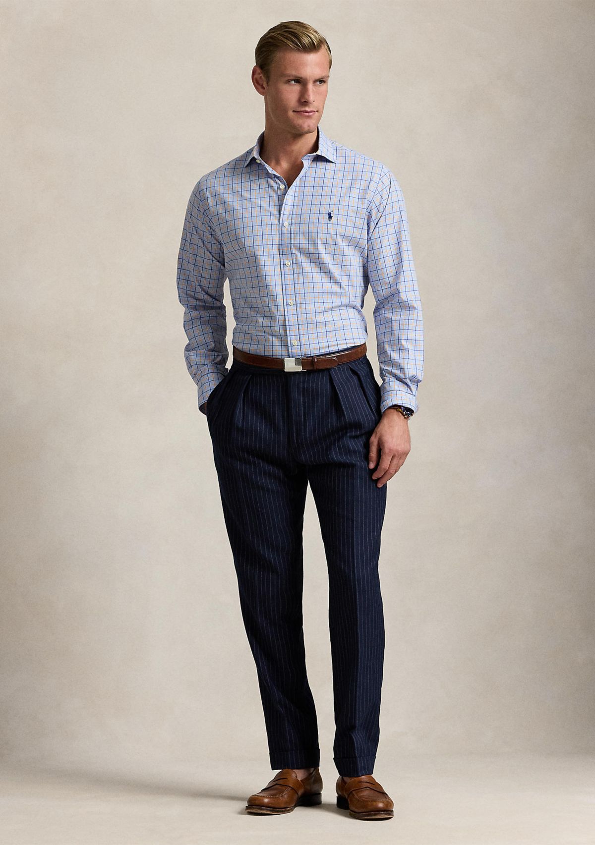 Classic Fit Plaid Stretch Poplin Shirt