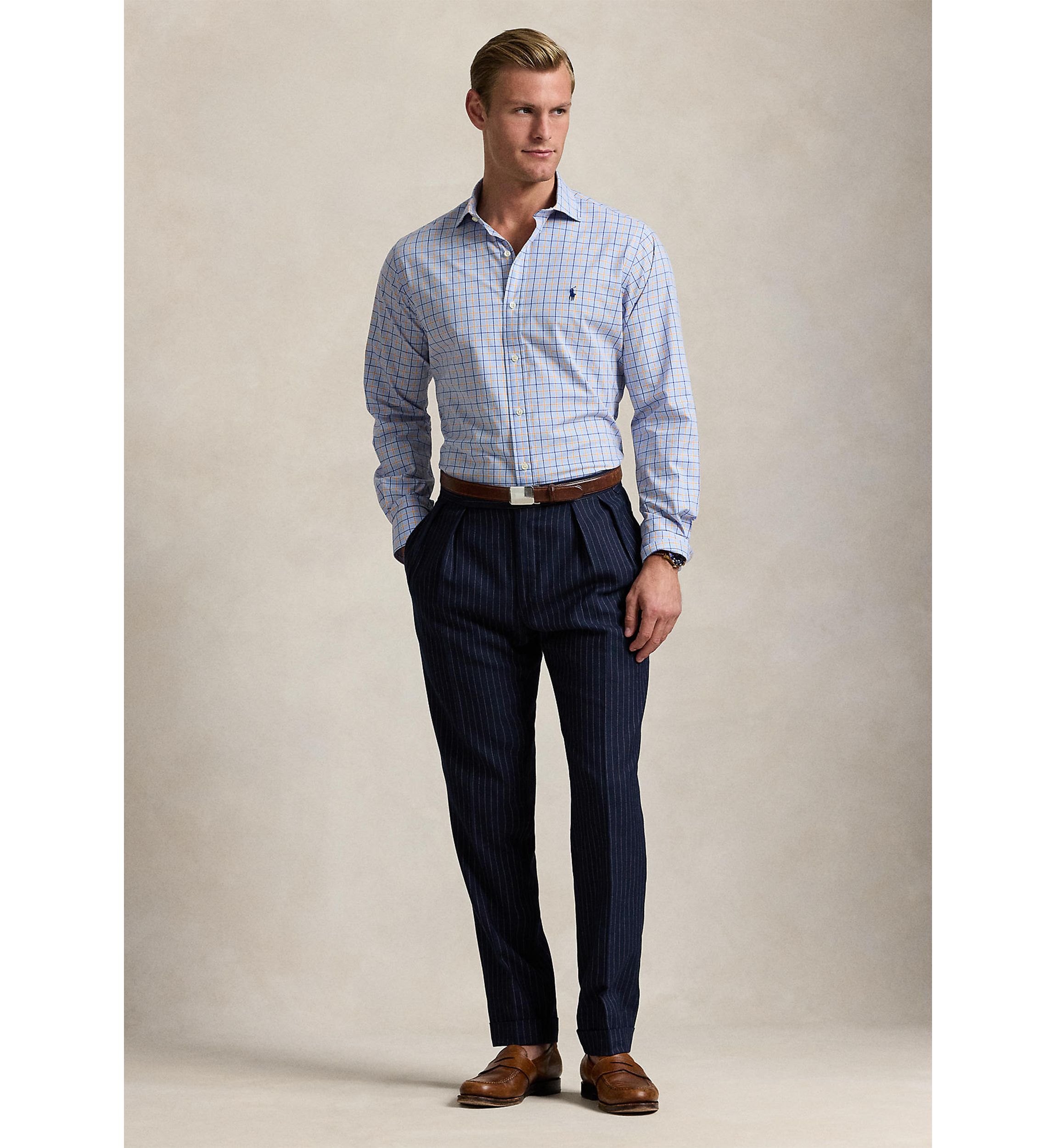 Classic Fit Plaid Stretch Poplin Shirt