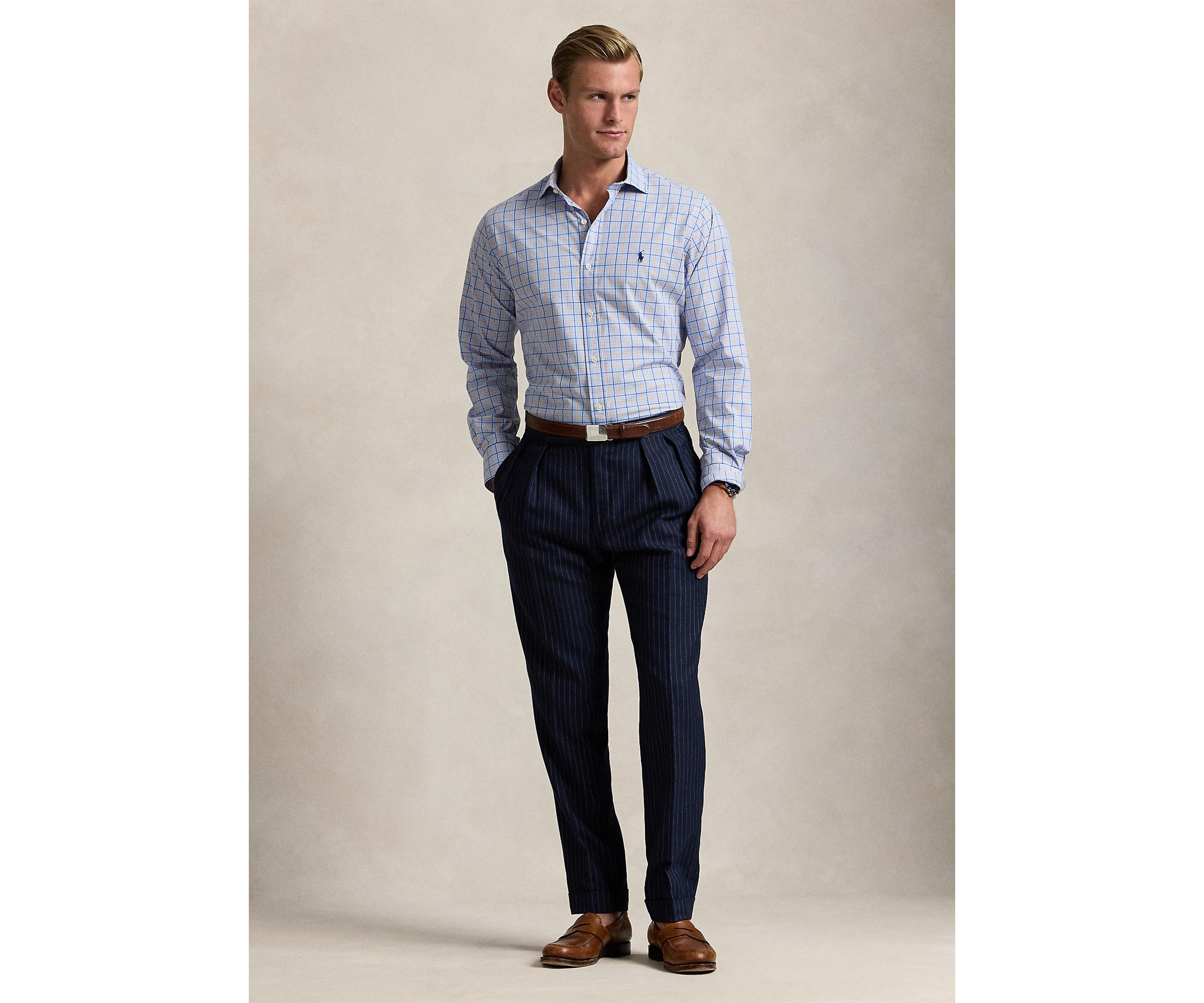 Classic Fit Plaid Stretch Poplin Shirt