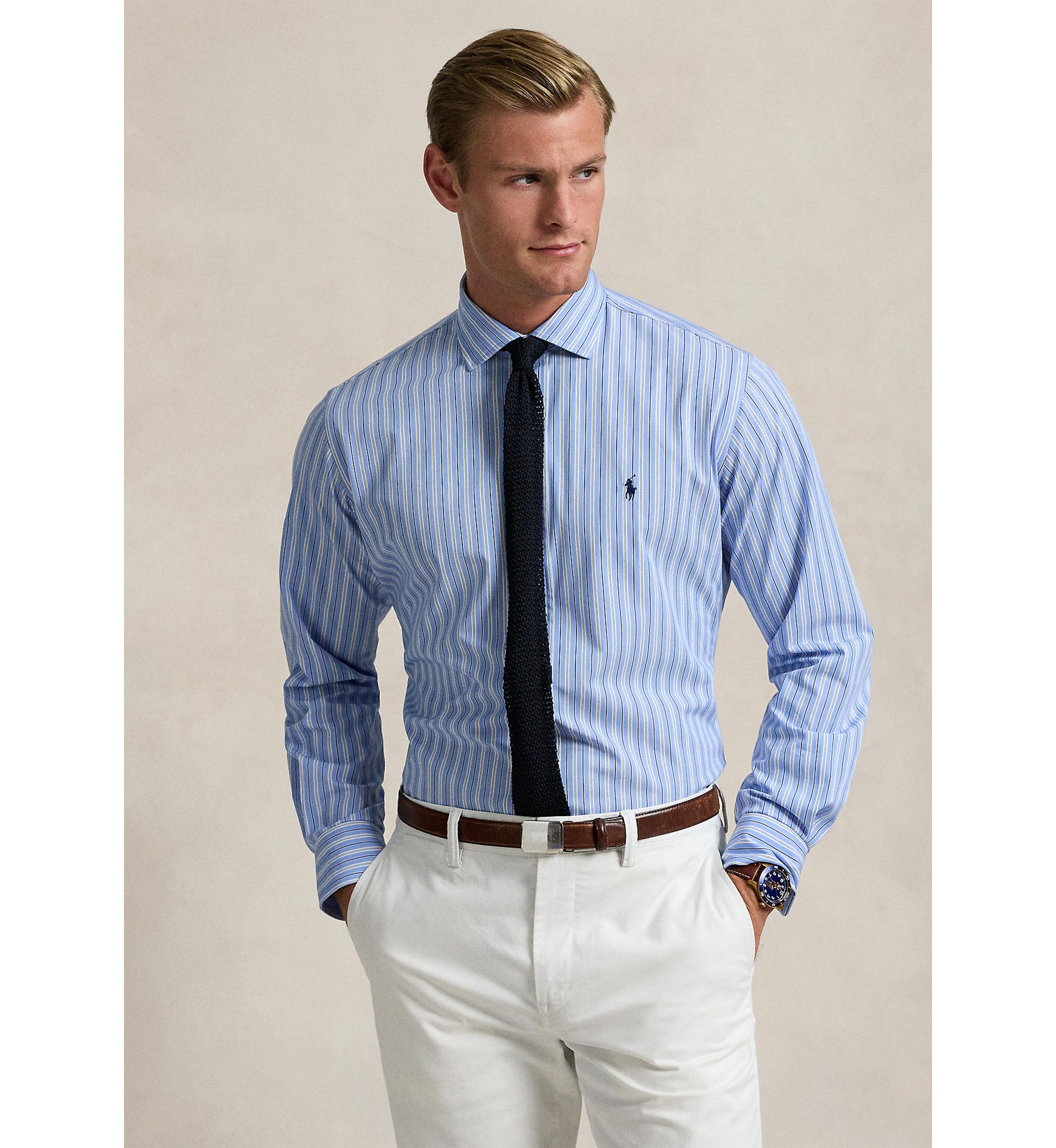 Classic Fit Striped Stretch Poplin Shirt