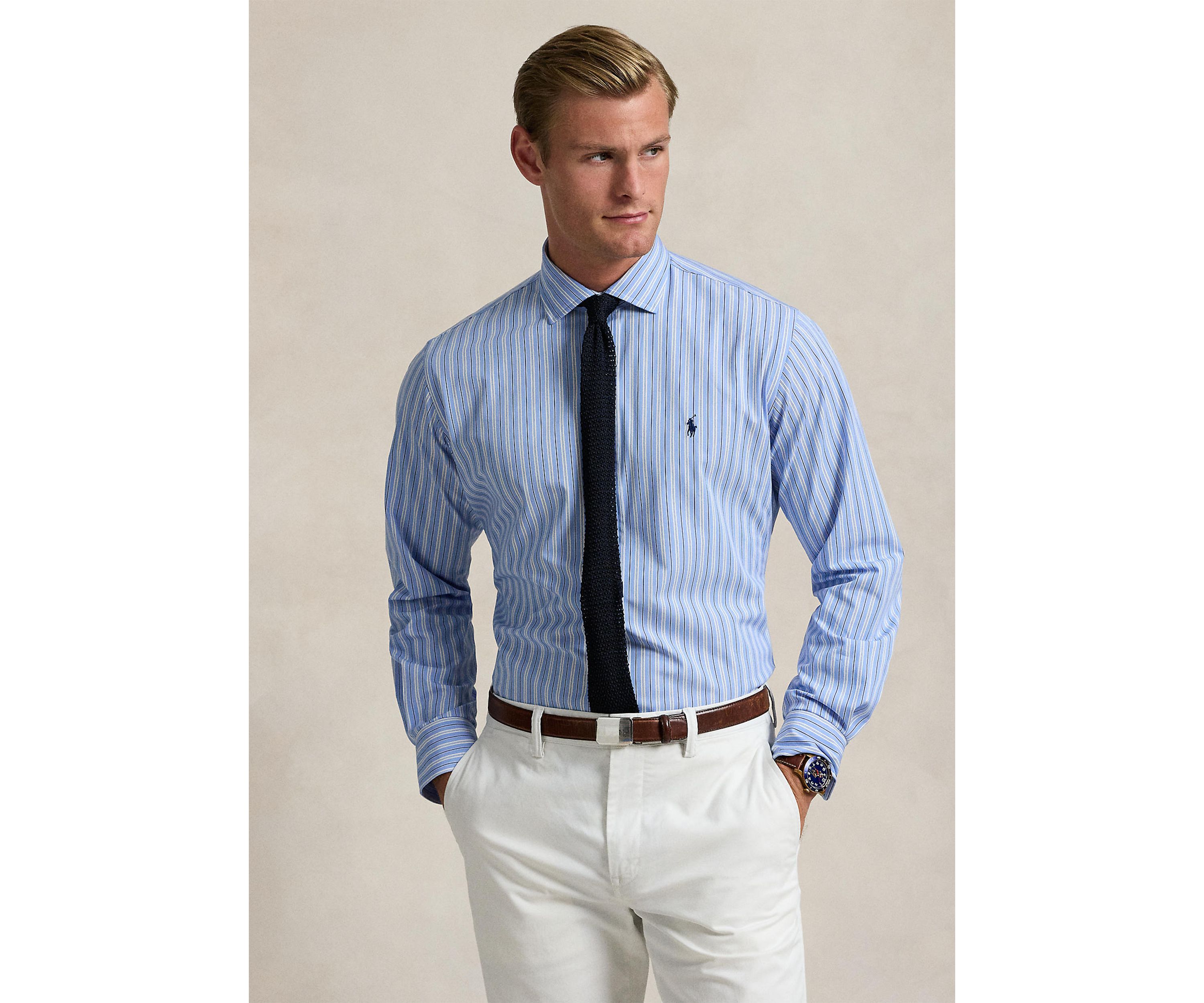 Classic Fit Striped Stretch Poplin Shirt
